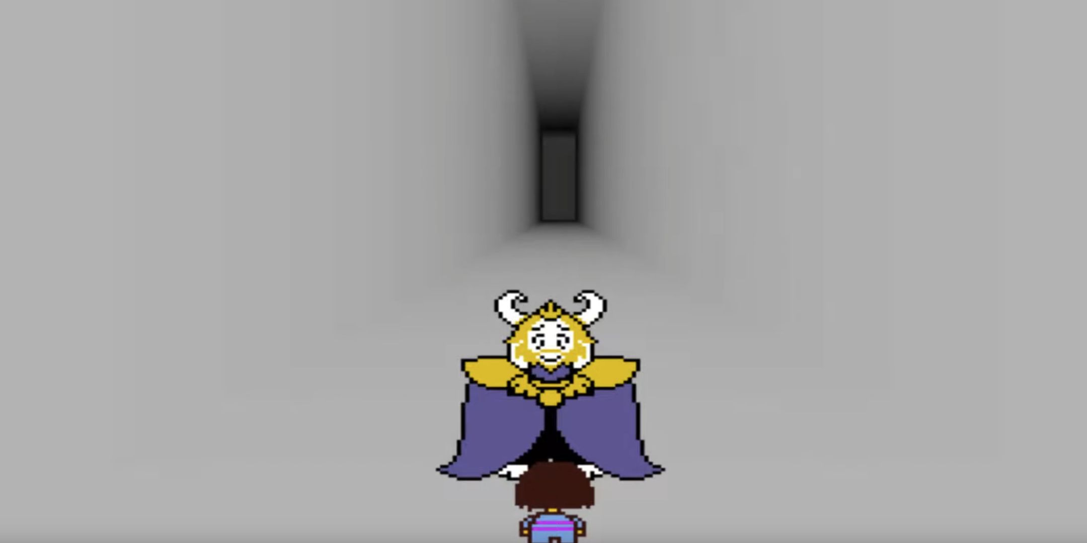 Frisk encounters Asgore at the exit way of the Underground in Undertale.