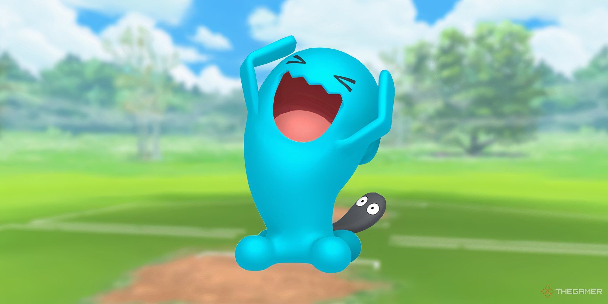 Image of Wobbuffet with the Pokemon Go battlefield as the background.