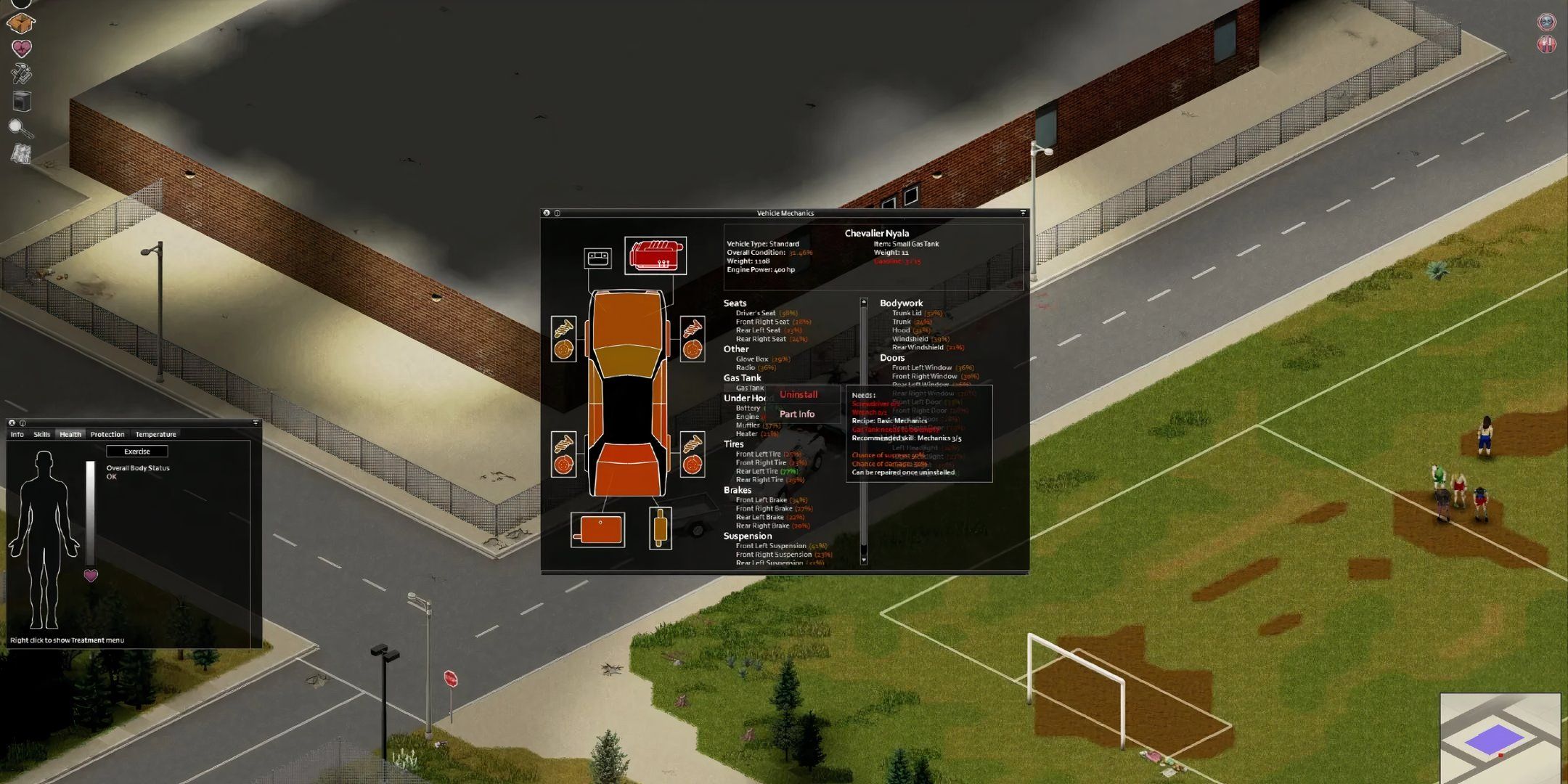 Car durability menu in Project Zomboid.