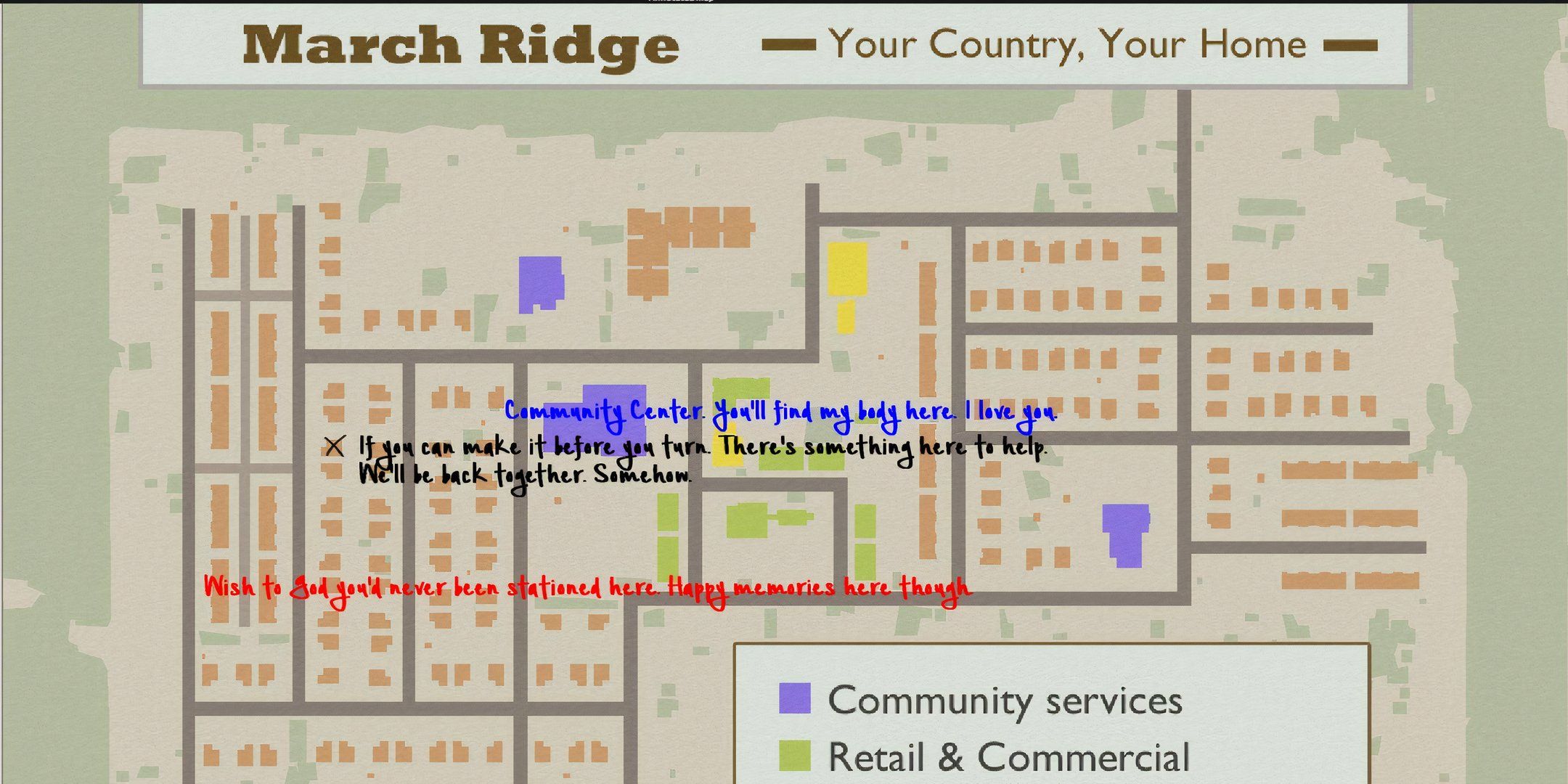 Annotated Map of March Ridge, Kansas in Project Zomboid.