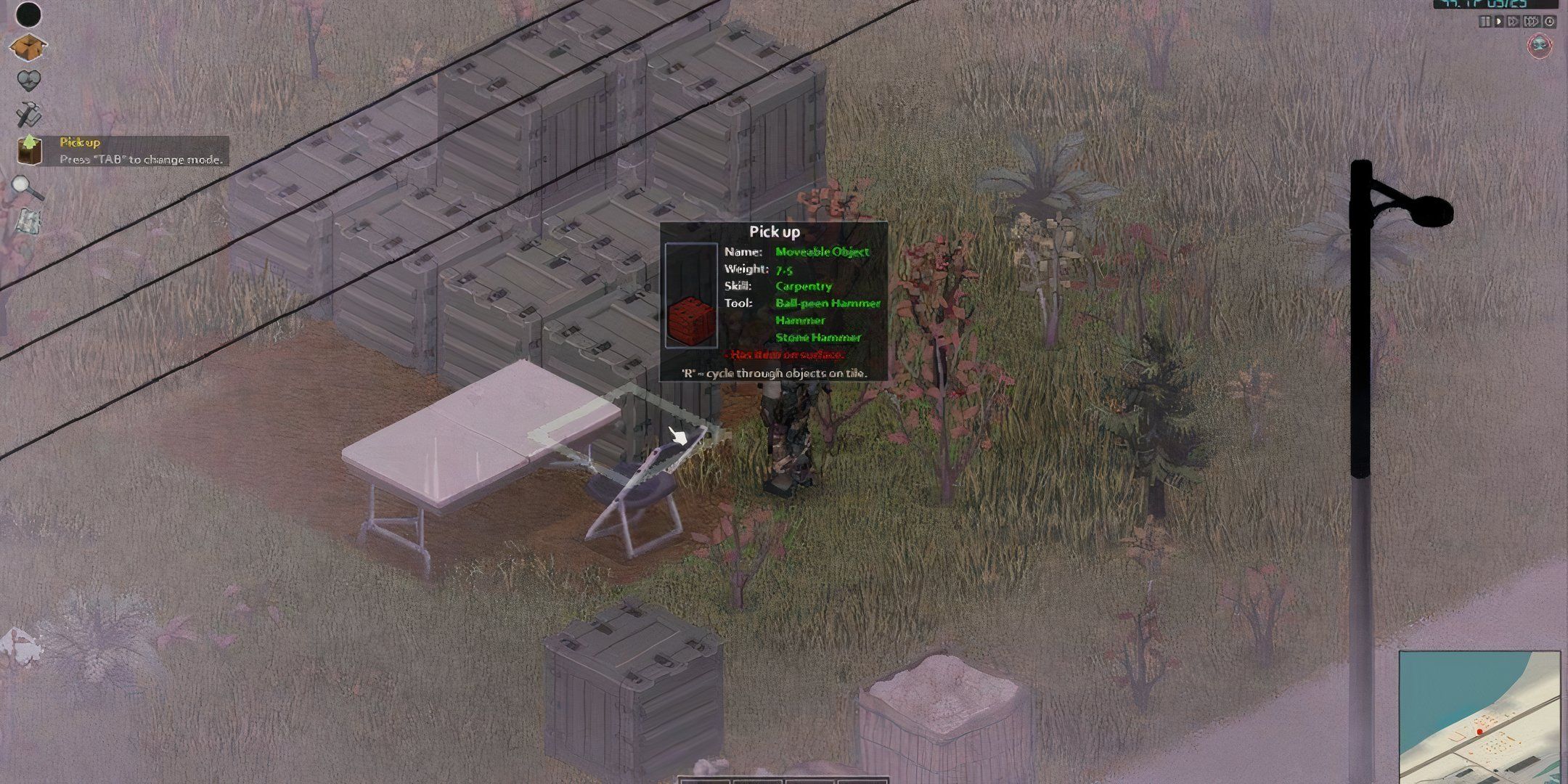 Menu for picking up a military crate in Project Zomboid.