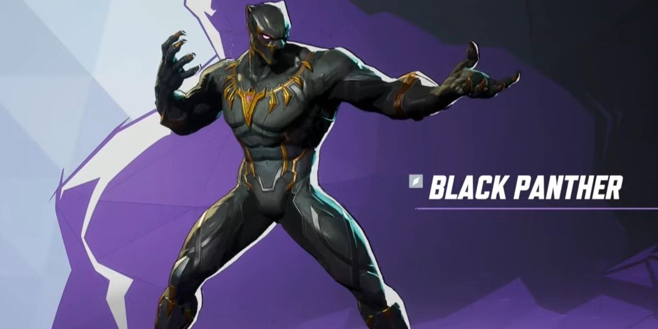 The Black Panther intro screen in Marvel Rivals with the character against a purple swirled background.