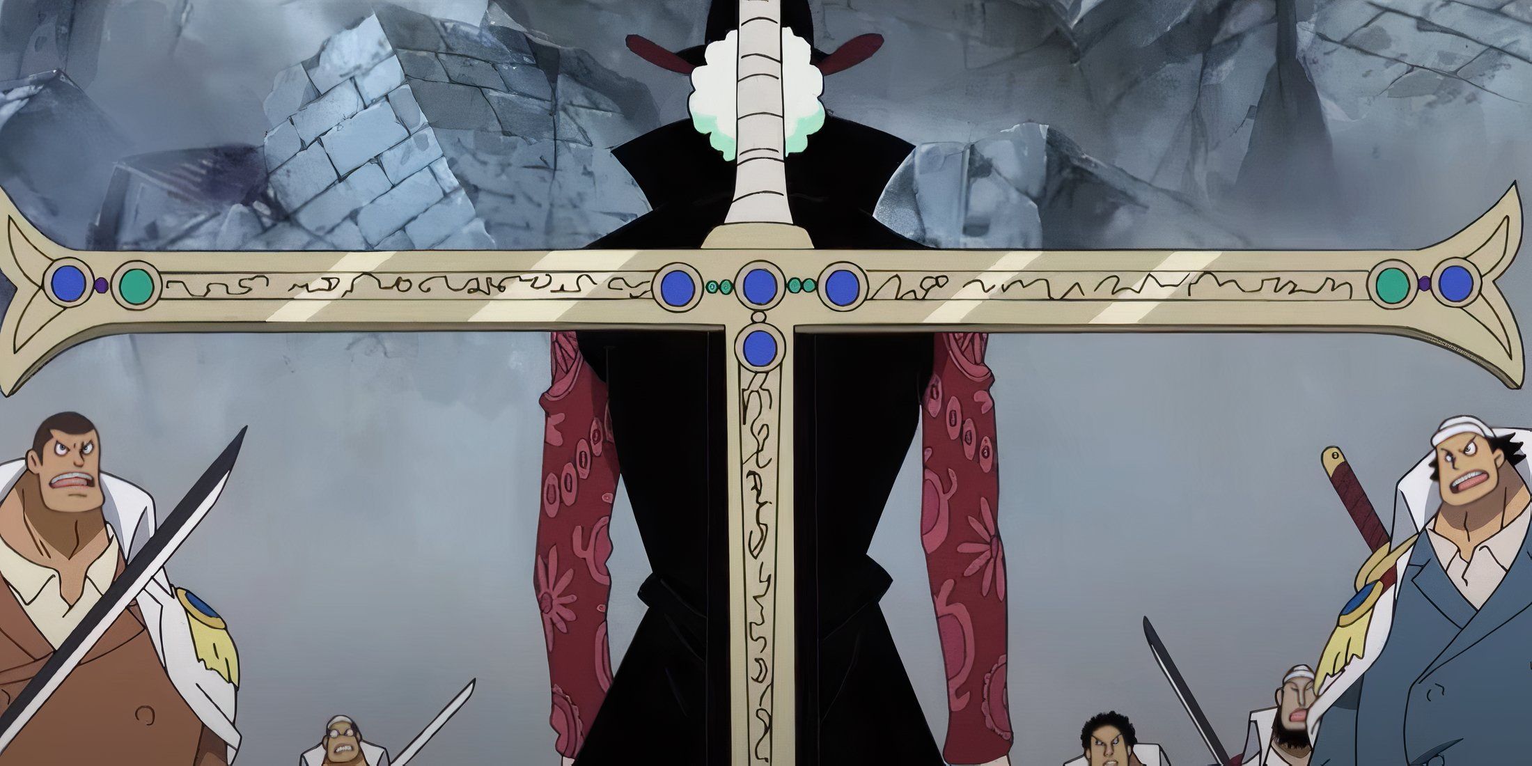 One Piece Dracule Mihawk Yoru On Back Marineford