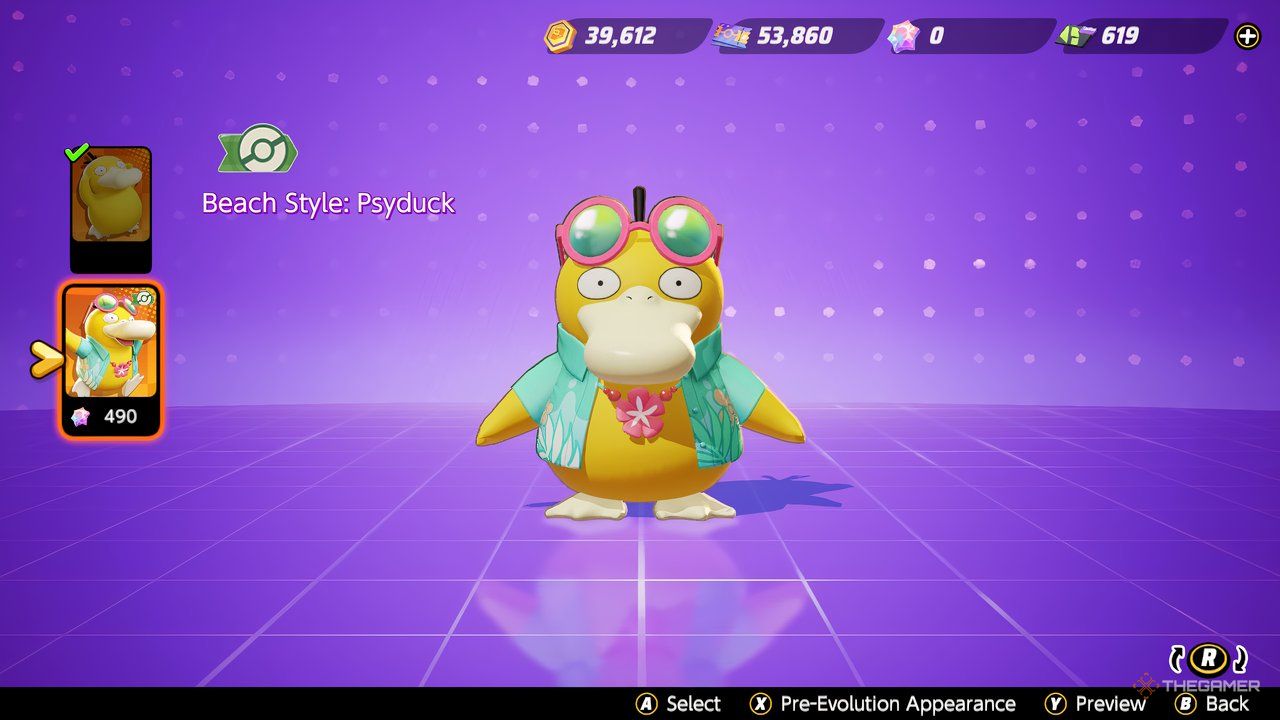 Psyduck wearing Holowear in Pokemon Unite.