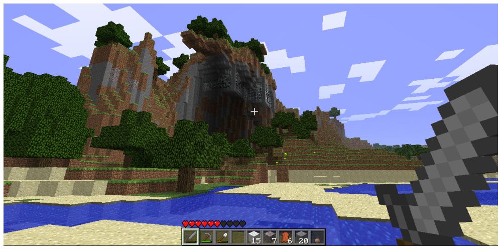 screenshot of an area with a beach in Minecraft