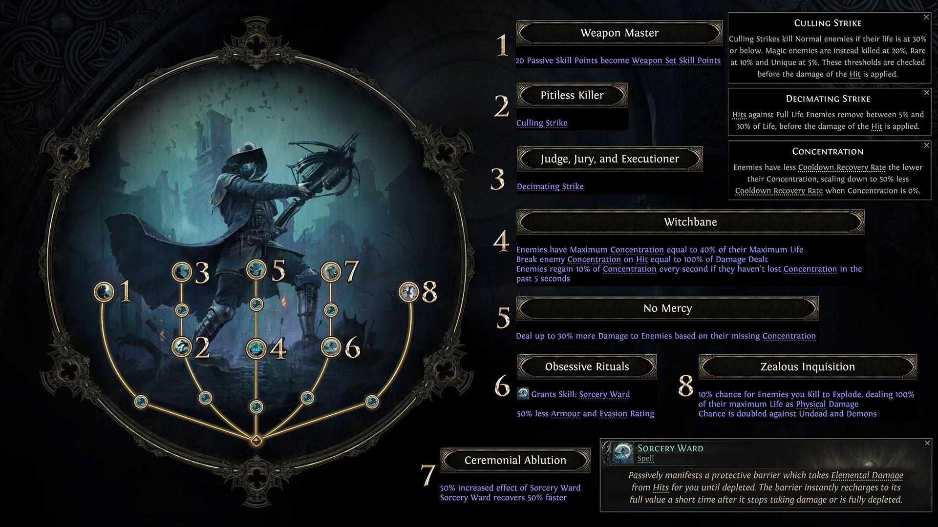 An overview of the Mercenary's Witch Hunter Ascendancy Class, including descriptions of its skills.