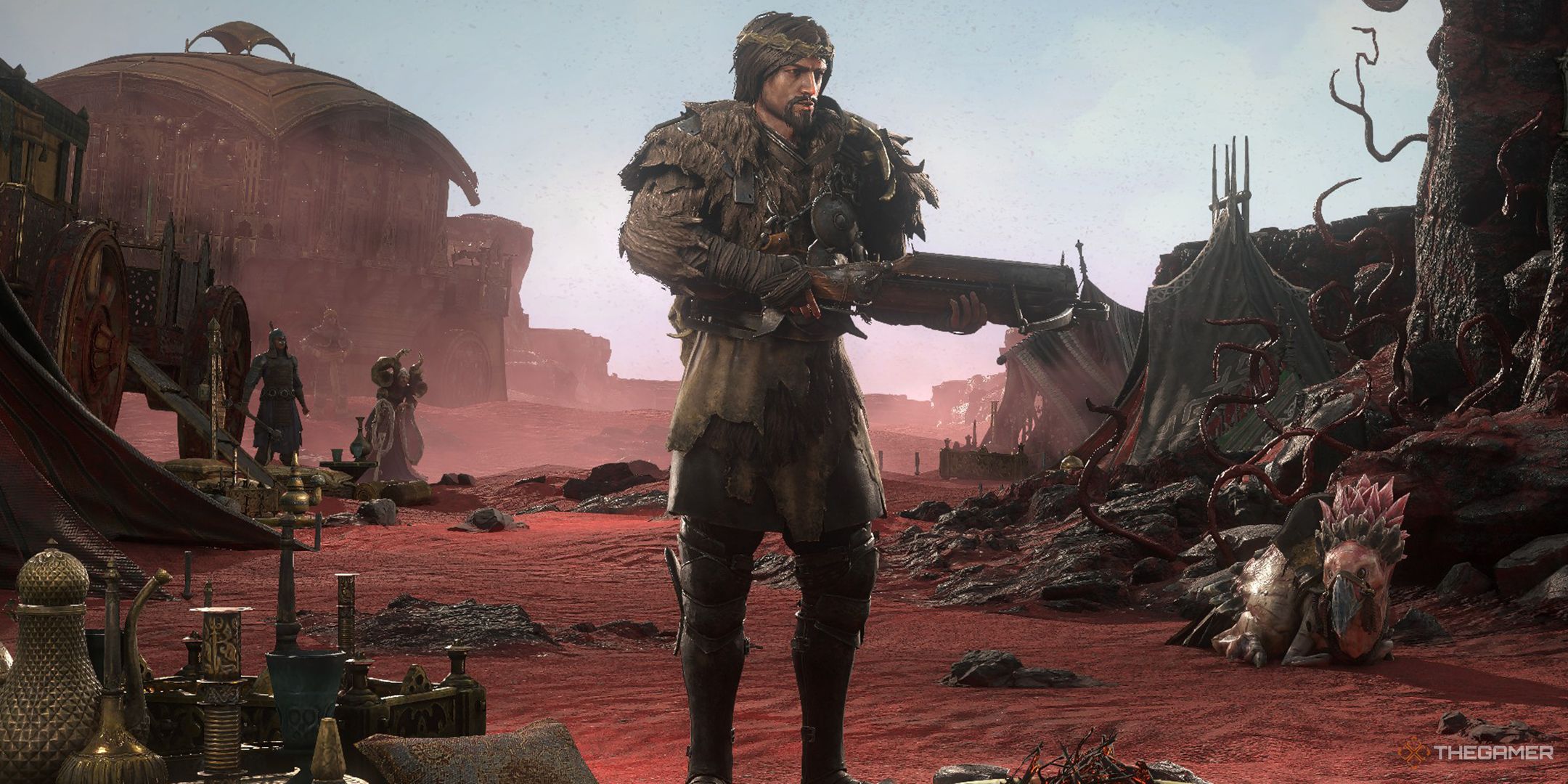 A Mercenary wielding a crossbow on the character selection screen in Act 2.