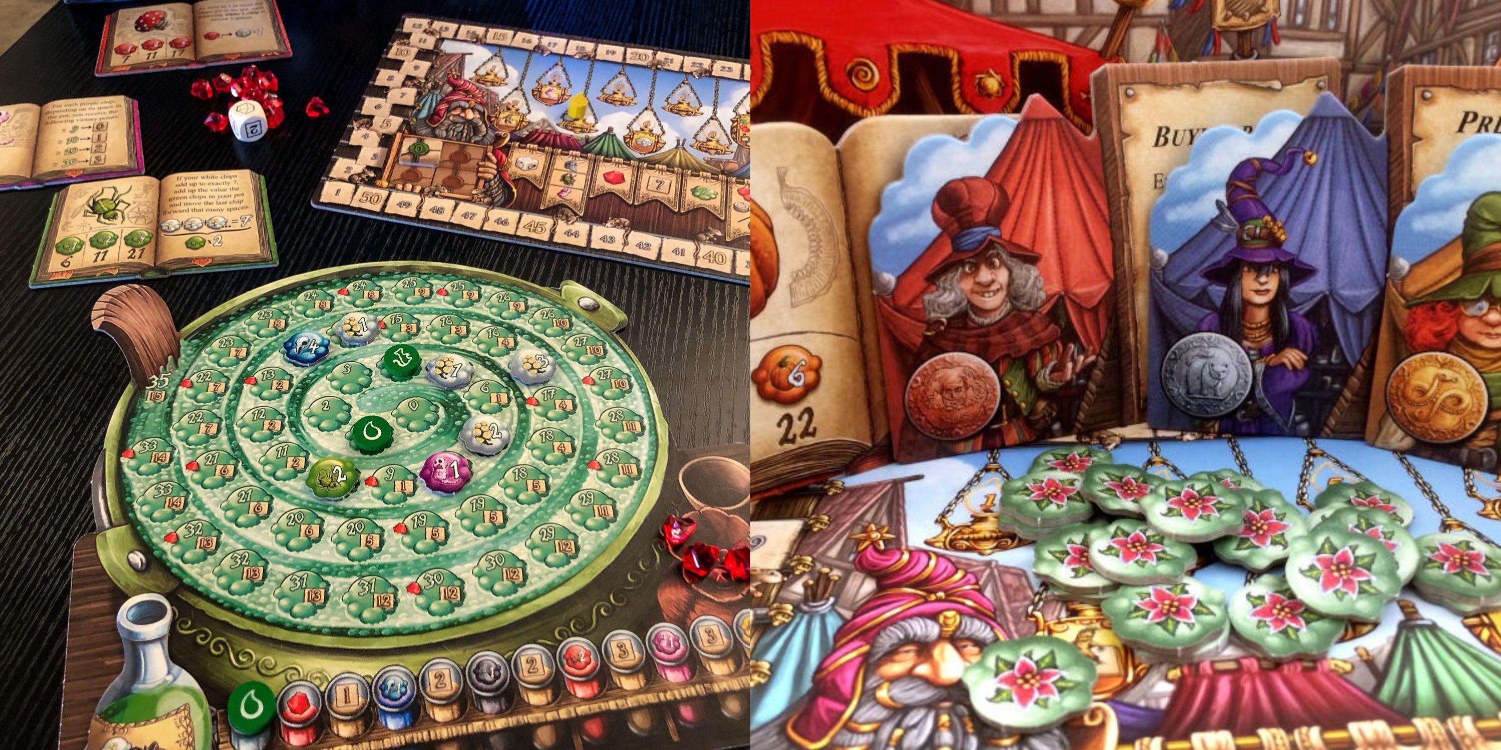 Two side by side shots of the game Quacks of Quedlinburg. 