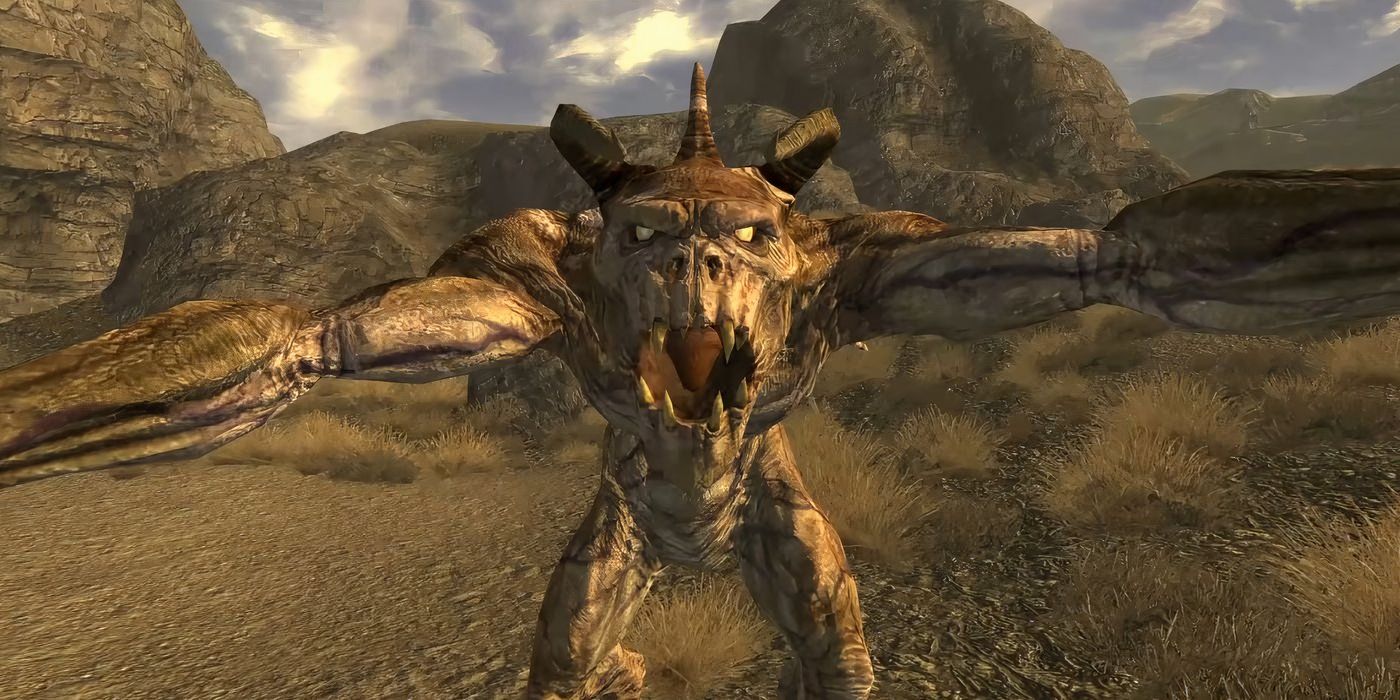 A Deathclaw from Fallout running toward the player.