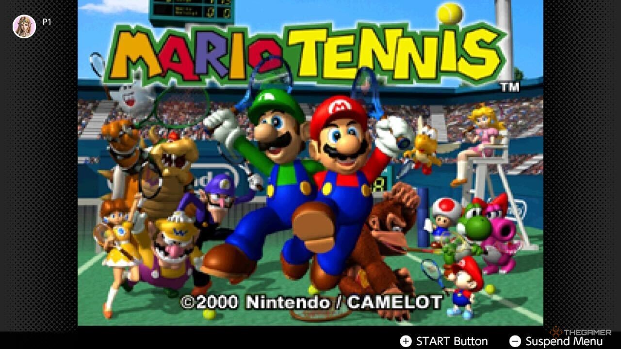 Start screen for Mario Tennis on the Nintendo 64 online from NSO.