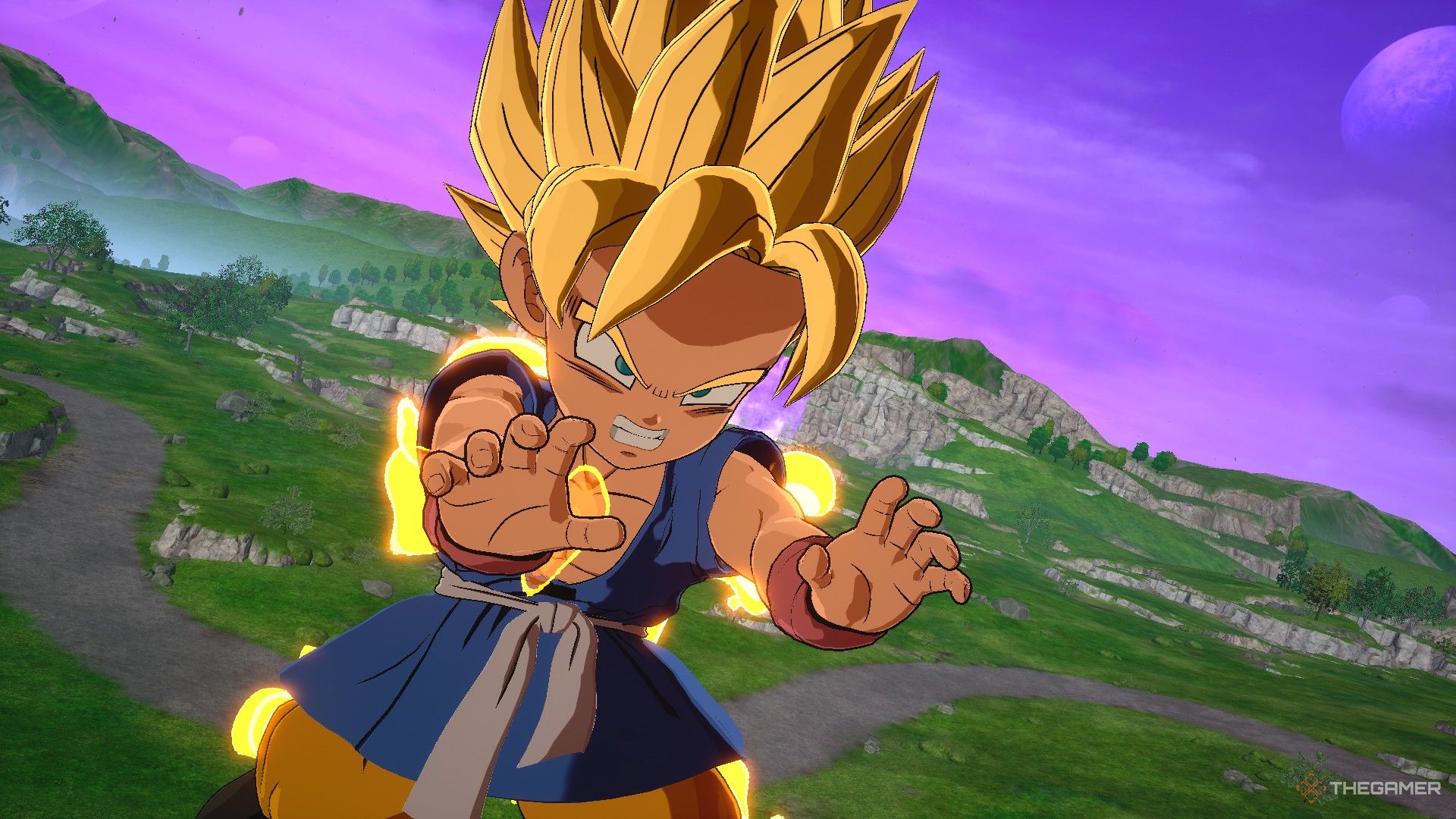 Dragon Ball Sparking Zero image showing Goku from GT as a Super Saiyan about to attack.