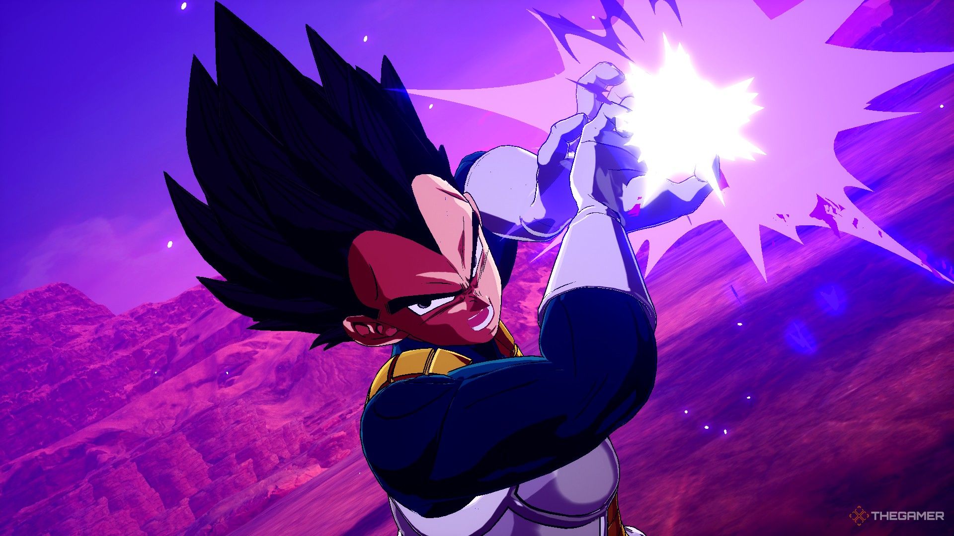 Dragon Ball Sparking Zero image showing Vegeta from Super preping an attack.