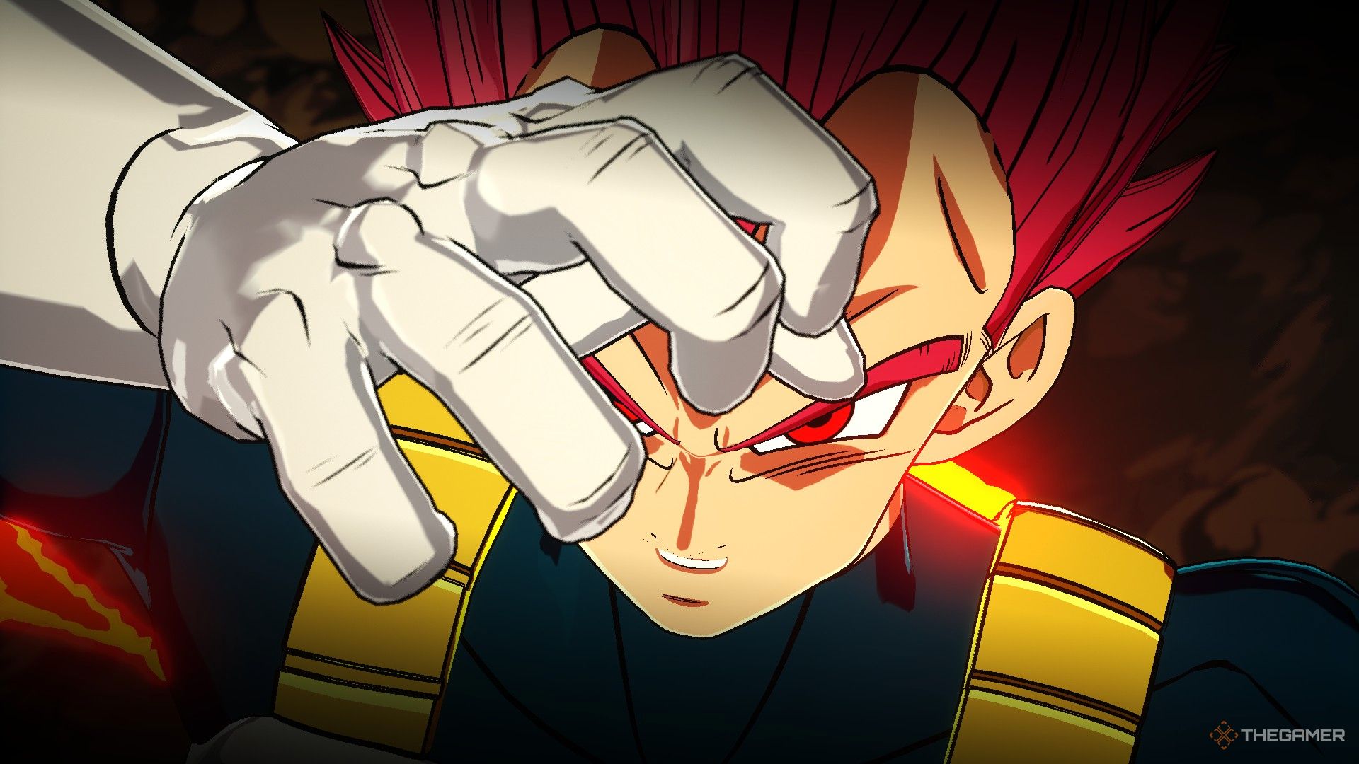 Dragon Ball Sparking Zero image showing Vegeta as a super saiyan god looking meanicingly.