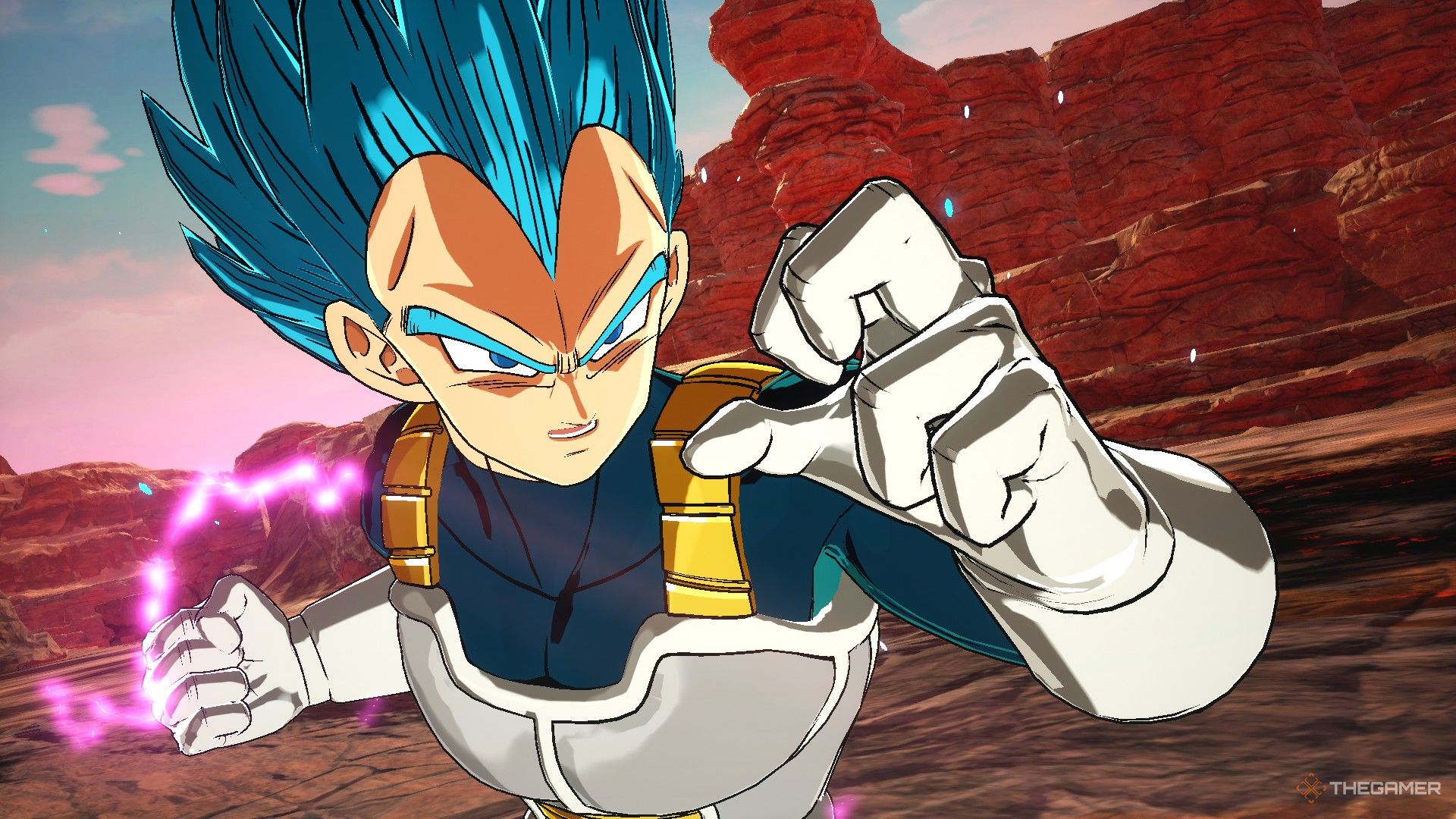 Dragon Ball Sparking Zero image showing Vegeta as a Super Saiyan blue.