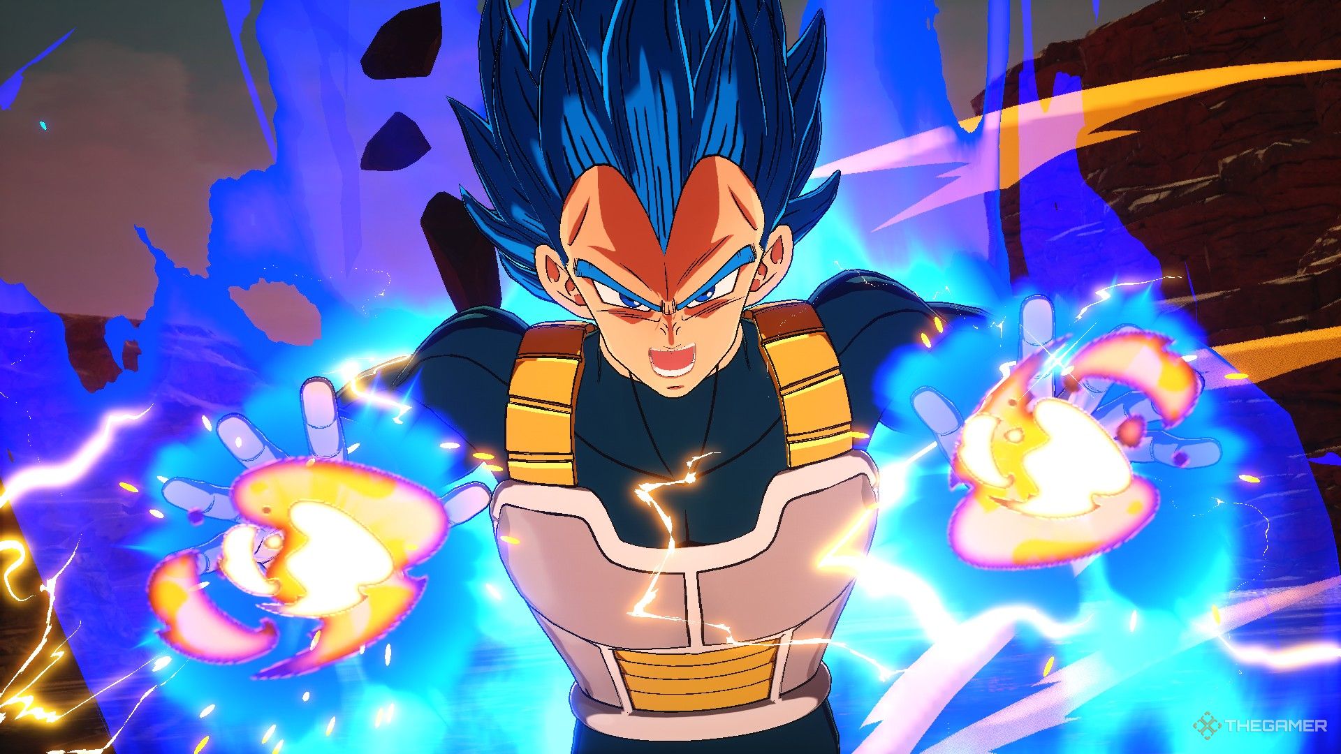 Dragon Ball Sparking Zero image showing Vegeta as a perfected Super Saiyan blue.