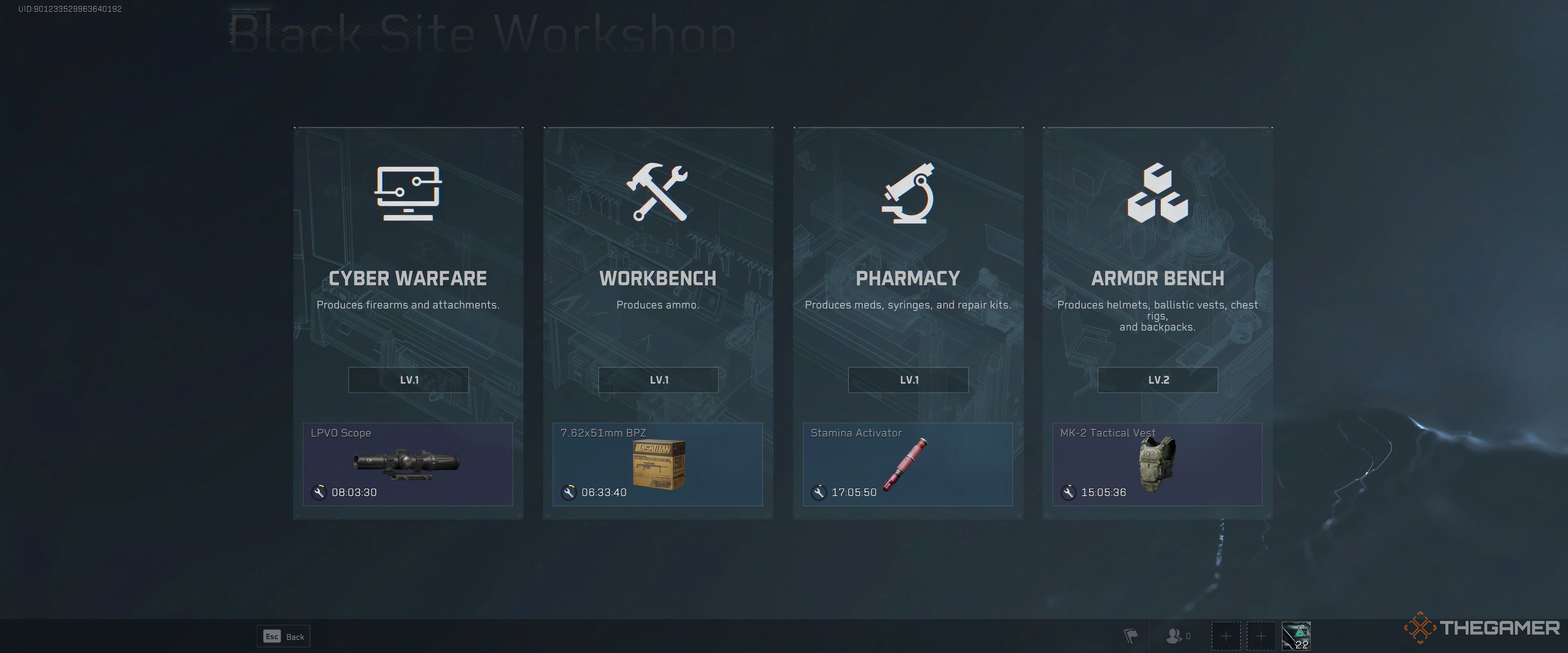 The Crafting menu in Delta Force.