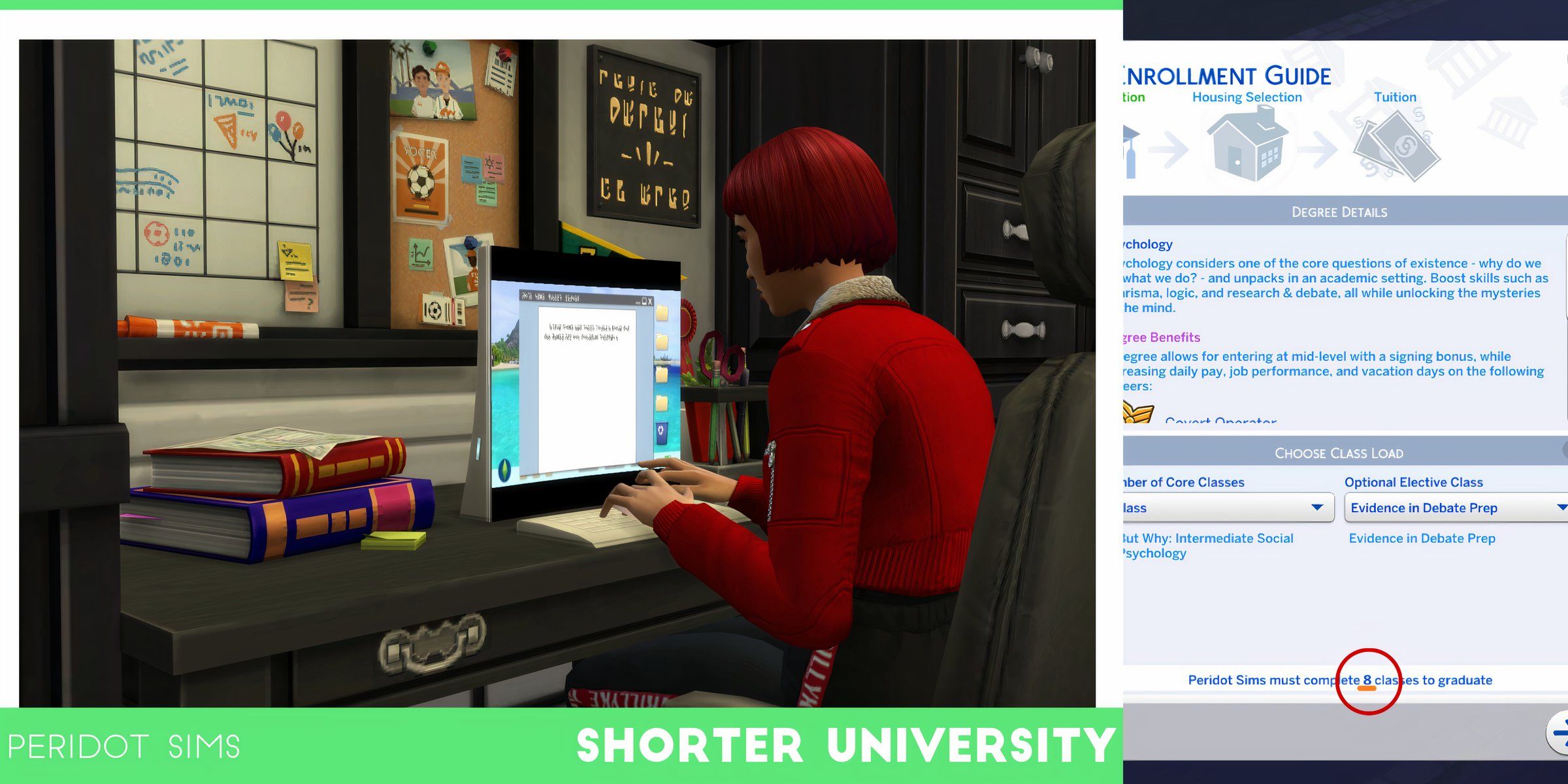 A Sim on the computer and the shorter term credits made possible by the Shorter University Degrees mod