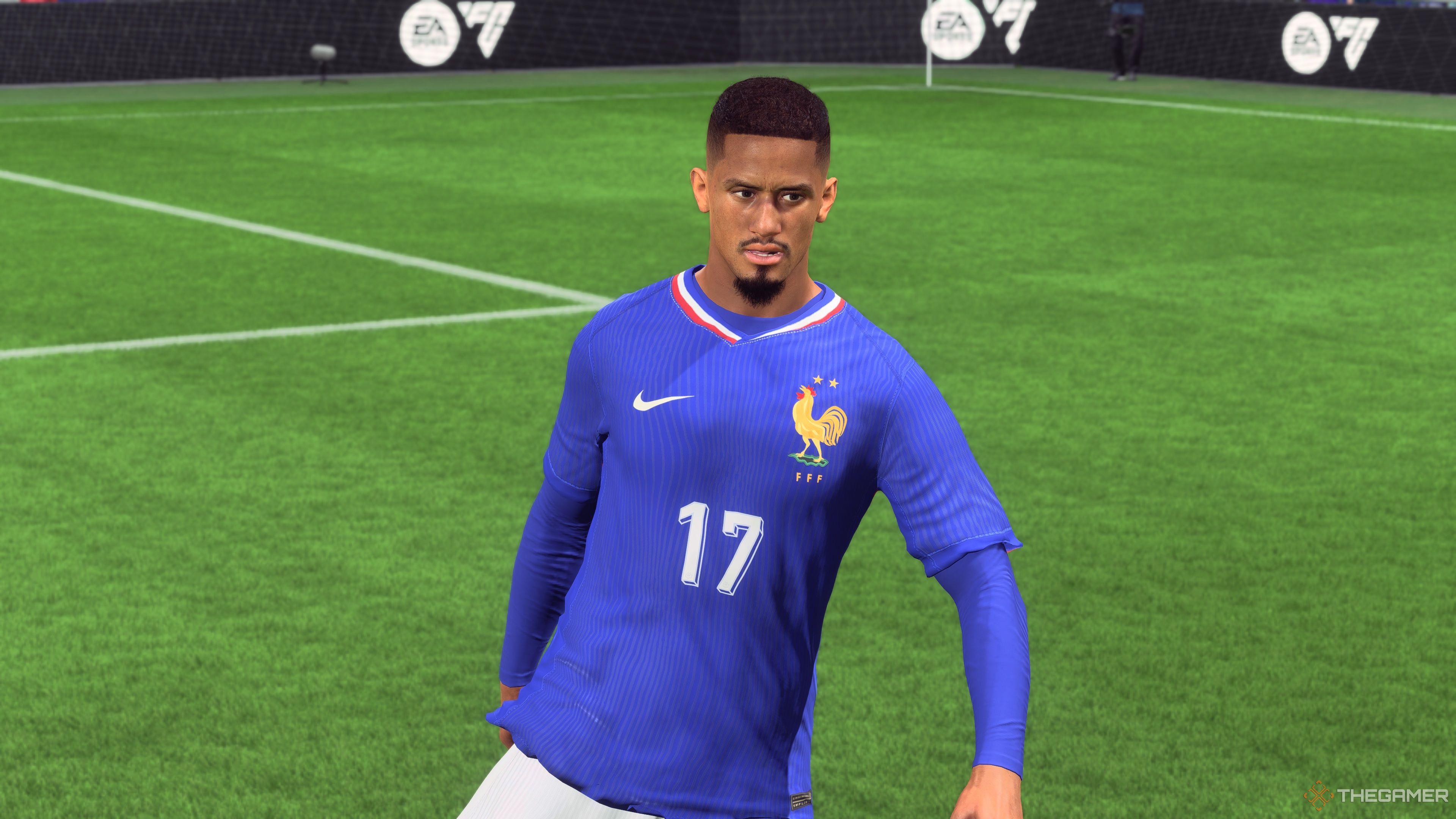 William Saliba on the pitch in EA Sports FC 25.