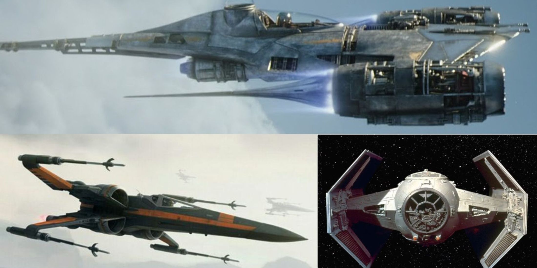 TIE Advanced X-1, Din Darien's N-1 Starfighter, and Poe Dameron's X-Wing