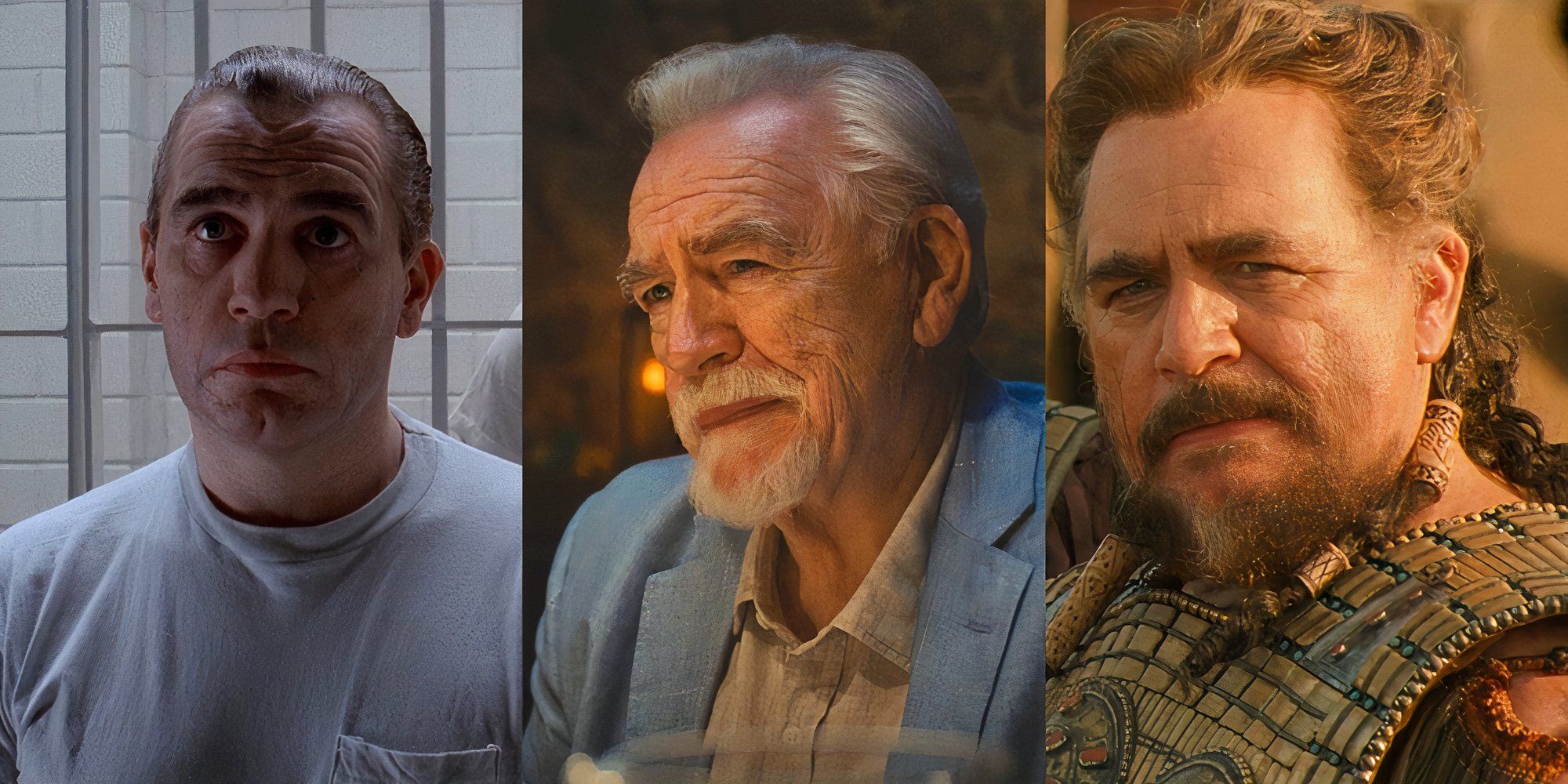 Brian Cox as Hannibal Lecter in Manhunter, Logan Roy in Succession, and Agamemnon in Troy