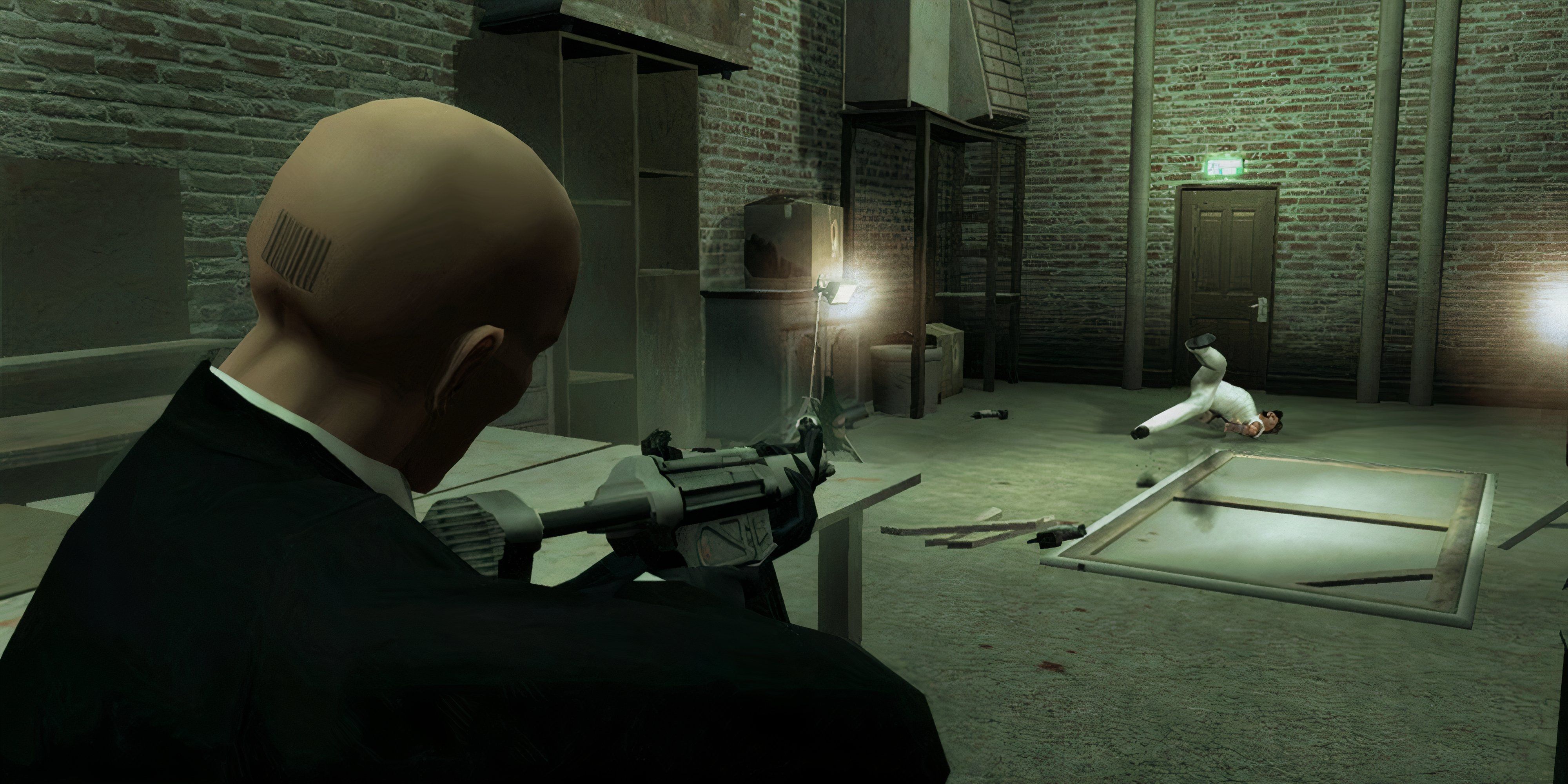 7 Most controversial PS2 Games Agent 47 shoots an enemy with a machine gun