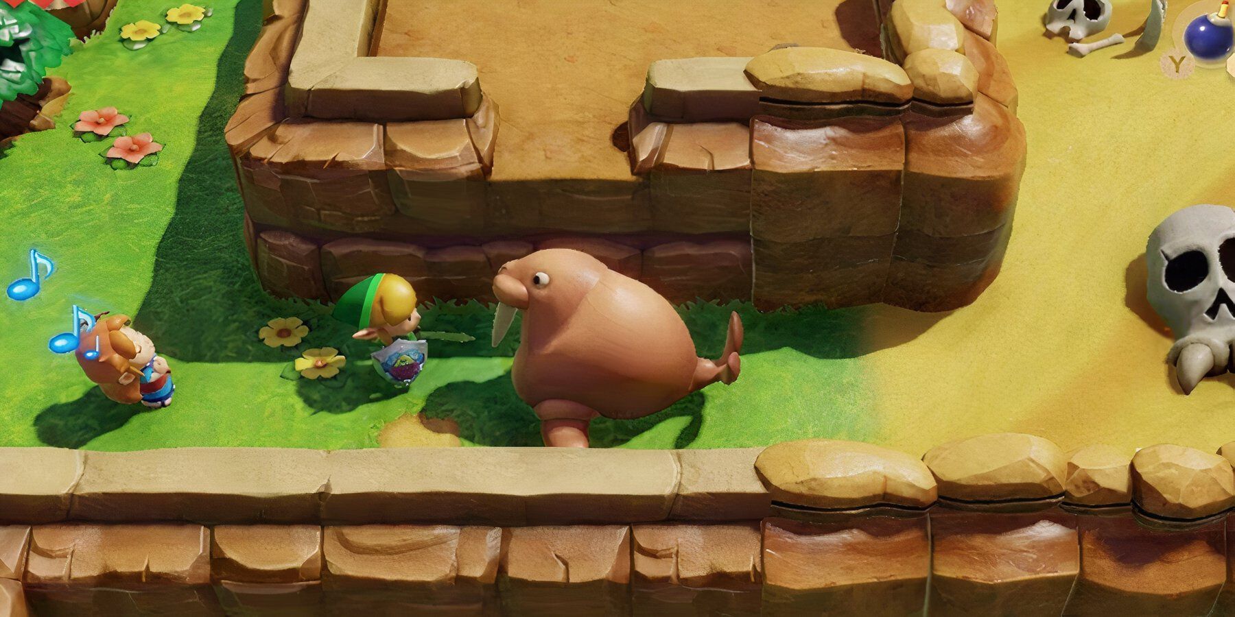 Link standing next to a walrus while Meni sings in the background 