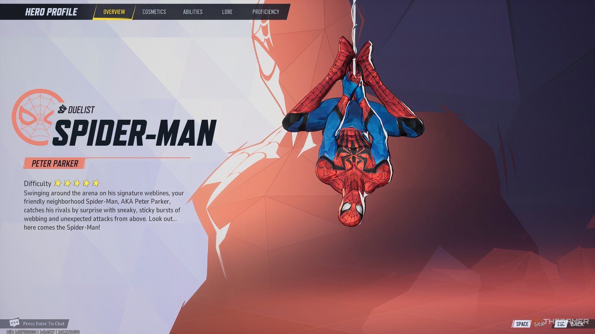 Spider-Man display screen in Marvel Rivals.