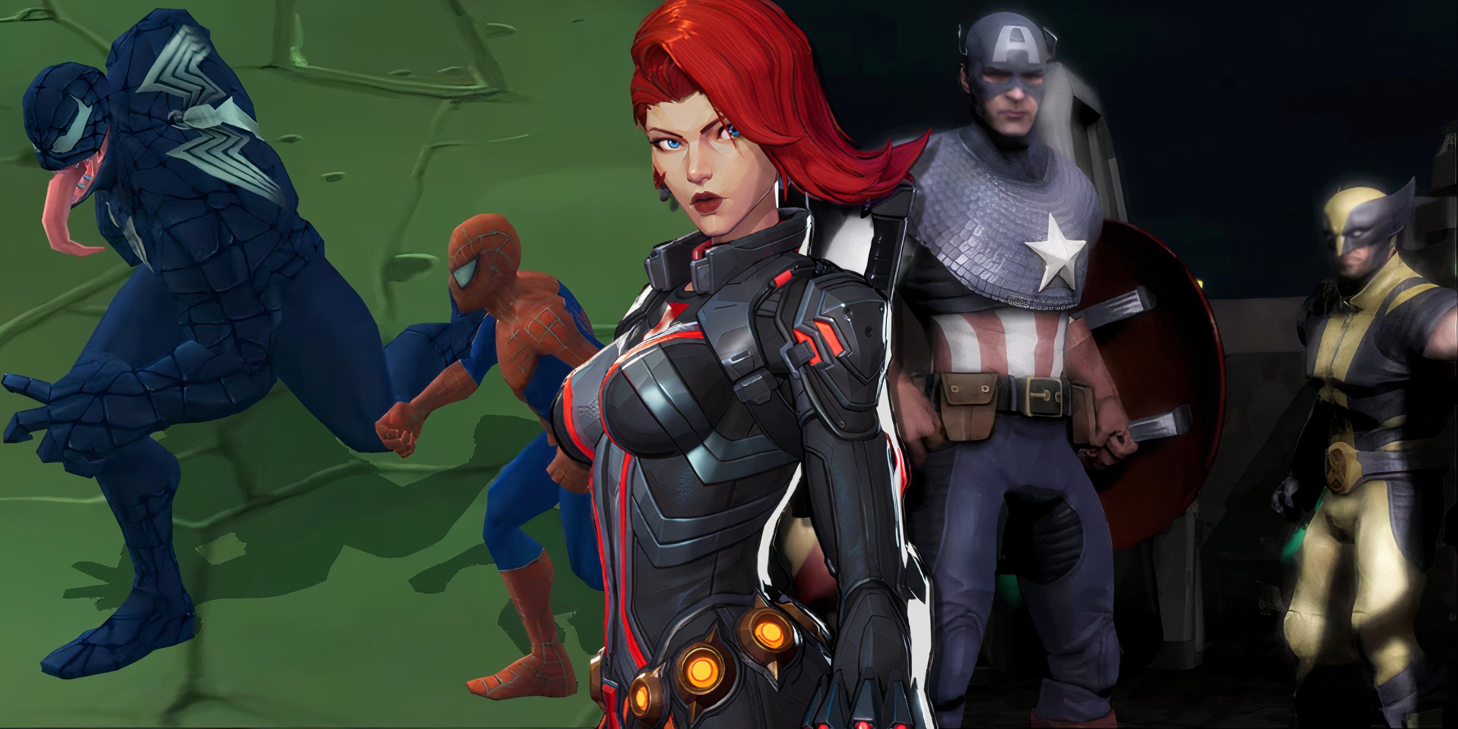 Split image of Spider-Man Friend Or Foe, Marvel Rivals, and Marvel Ultimate Alliance 2