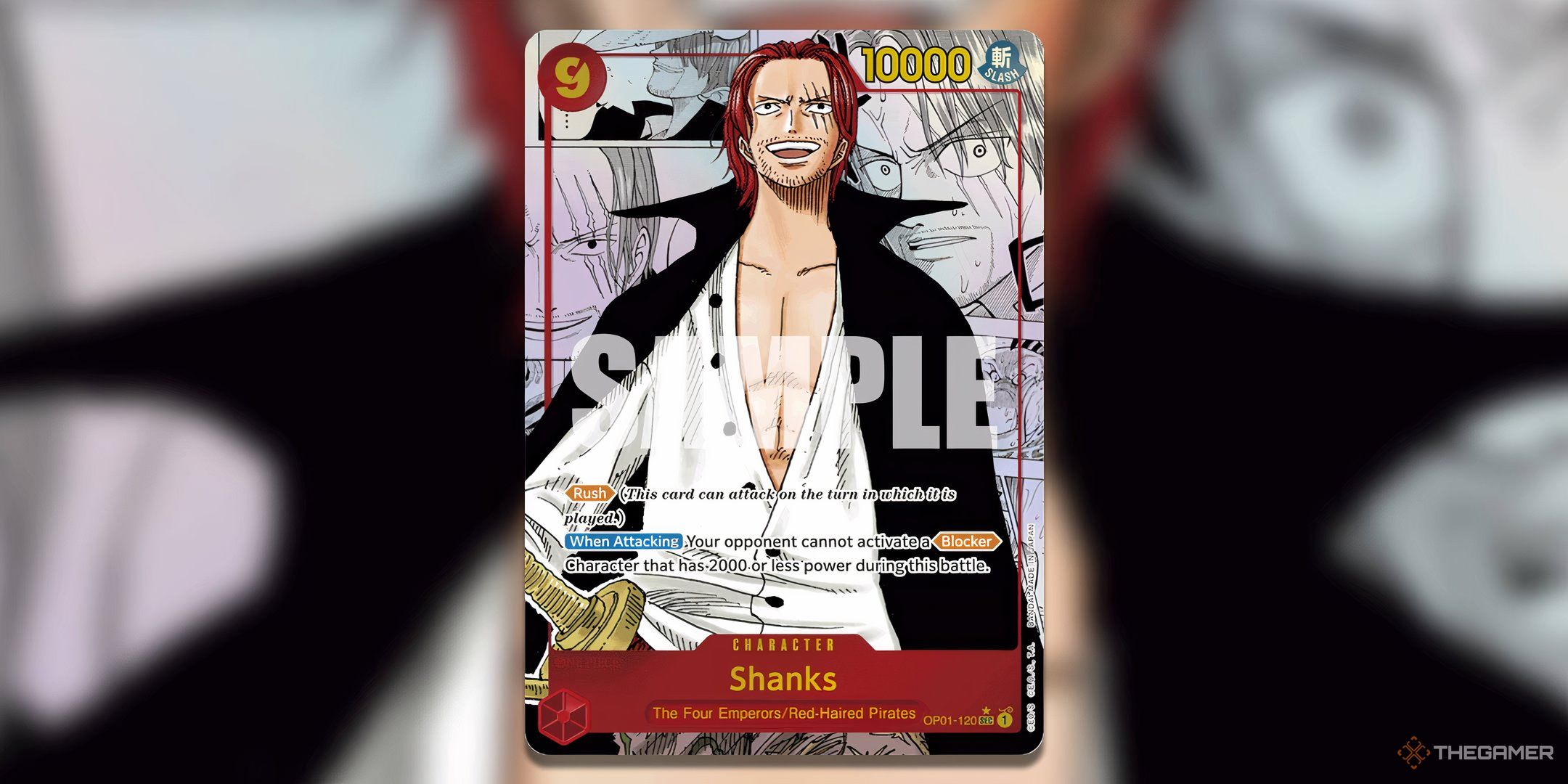 The card of Shanks from The Best set of the One Piece Trading Card game