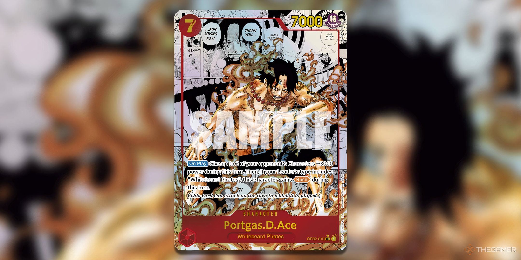 The card of Portgas D. Ace from The Best set of the One Piece Trading Card game