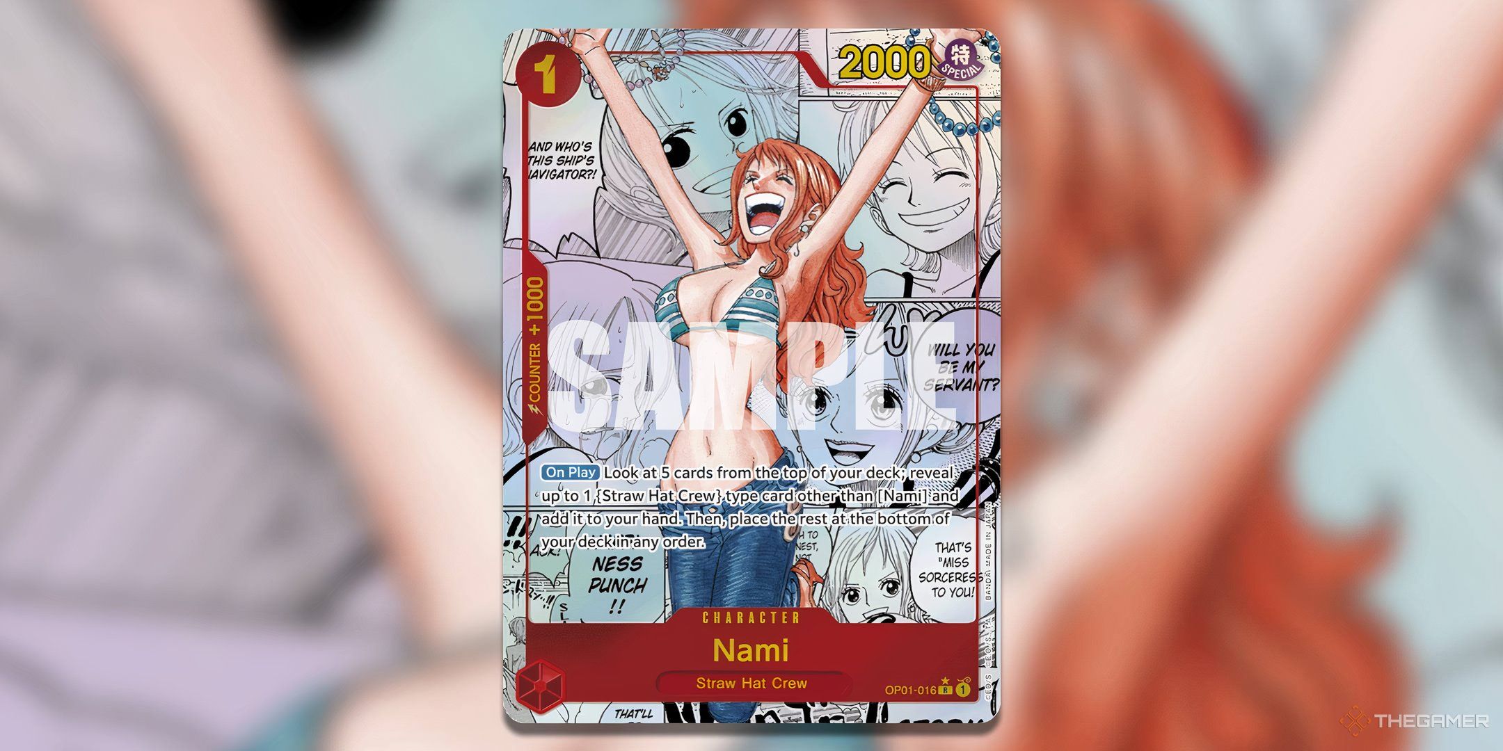 The card of Nami from The Best set of the One Piece Trading Card game