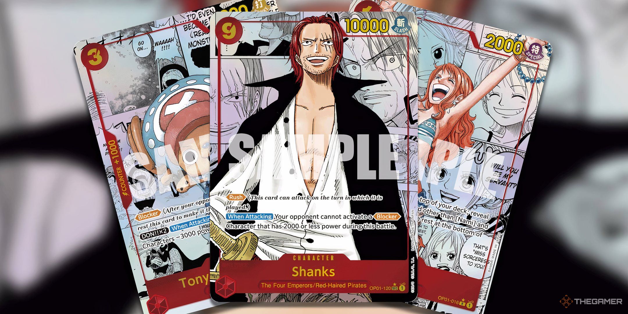 Shanks, Chopper, and Nami from The Best set of the One Piece Trading Card Game