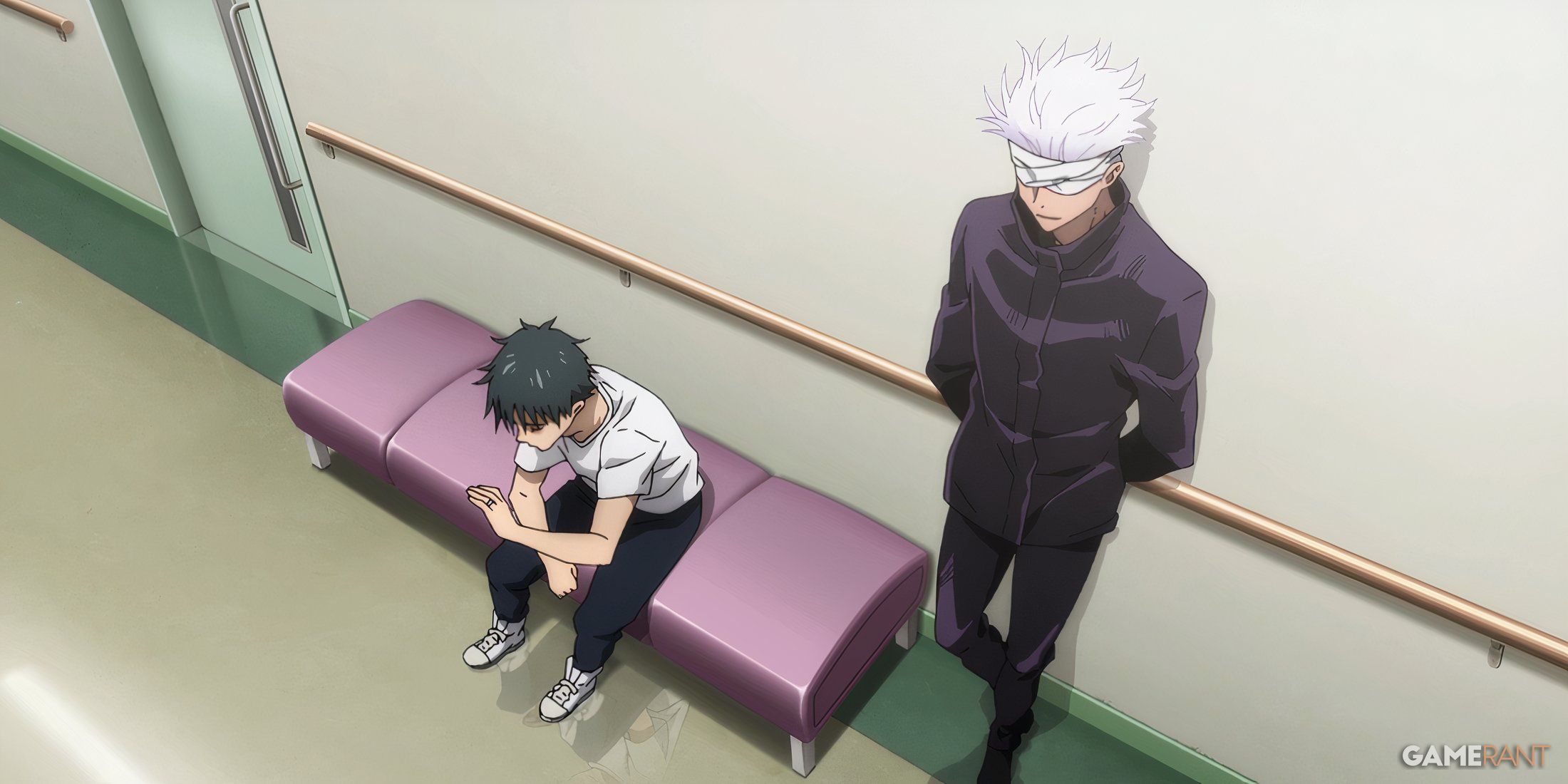 Yuta Okkotsu And Satoru Gojo wait inside a hospital in Jujutsu Kaisen.