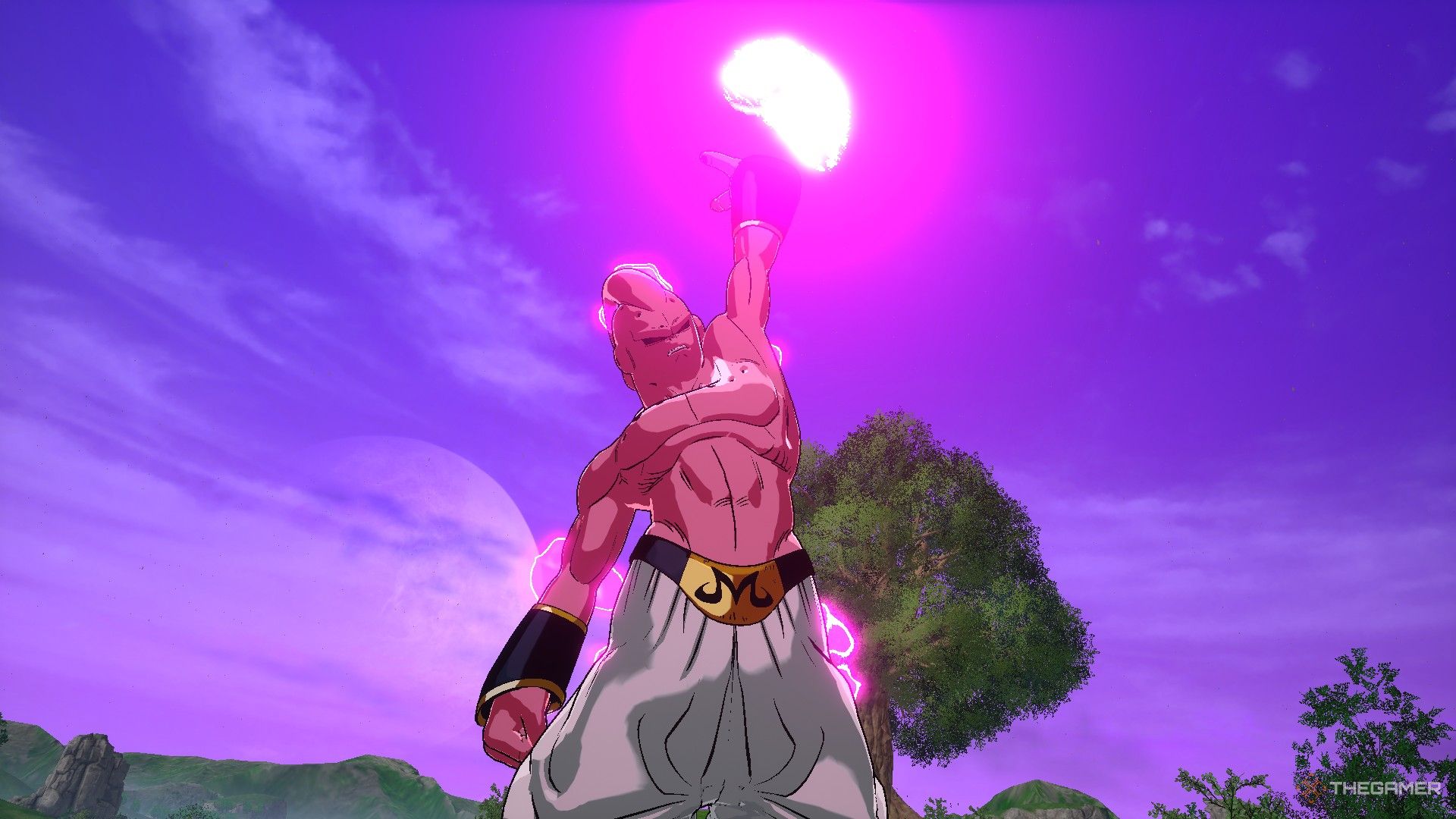 Dragon Ball Sparking Zero image showing Super Buu preping an attack.