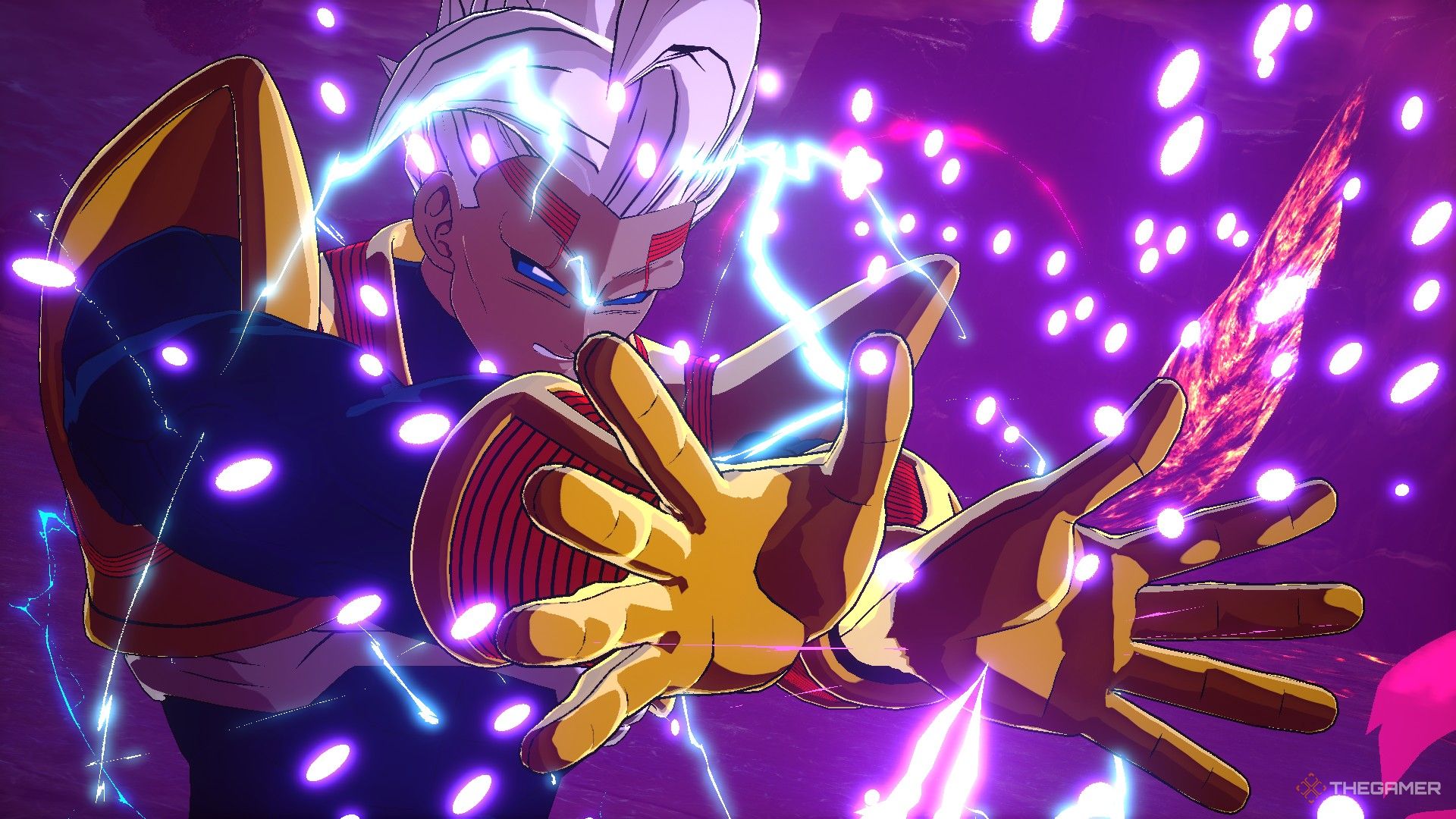 Dragon Ball Sparking Zero image showing Baby Vegeta as a Super Saiyan 2 about to attack.