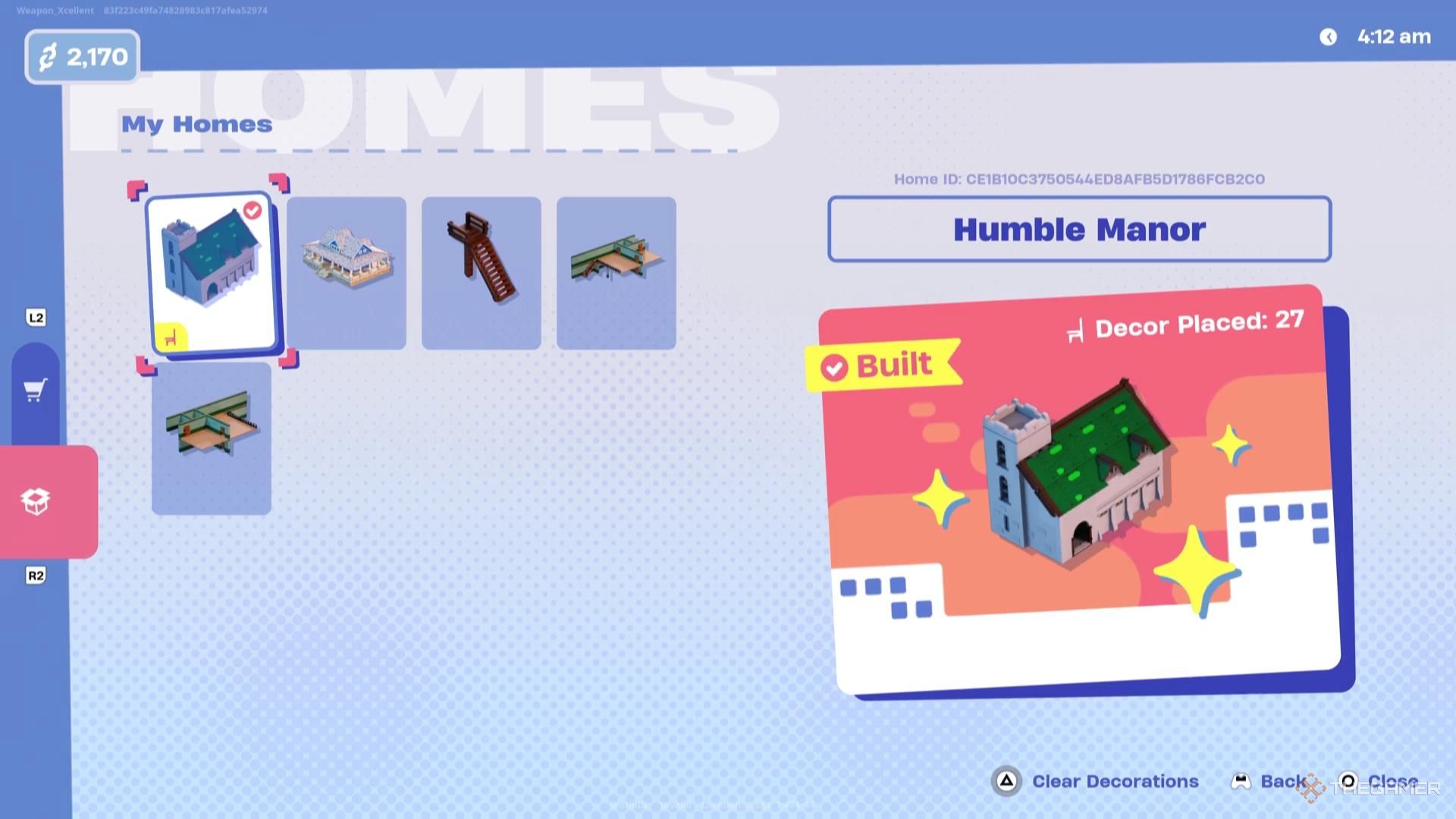 The app on the phone in Lego Fortnite Brick Life, showcasing all of the houses that you have access to.