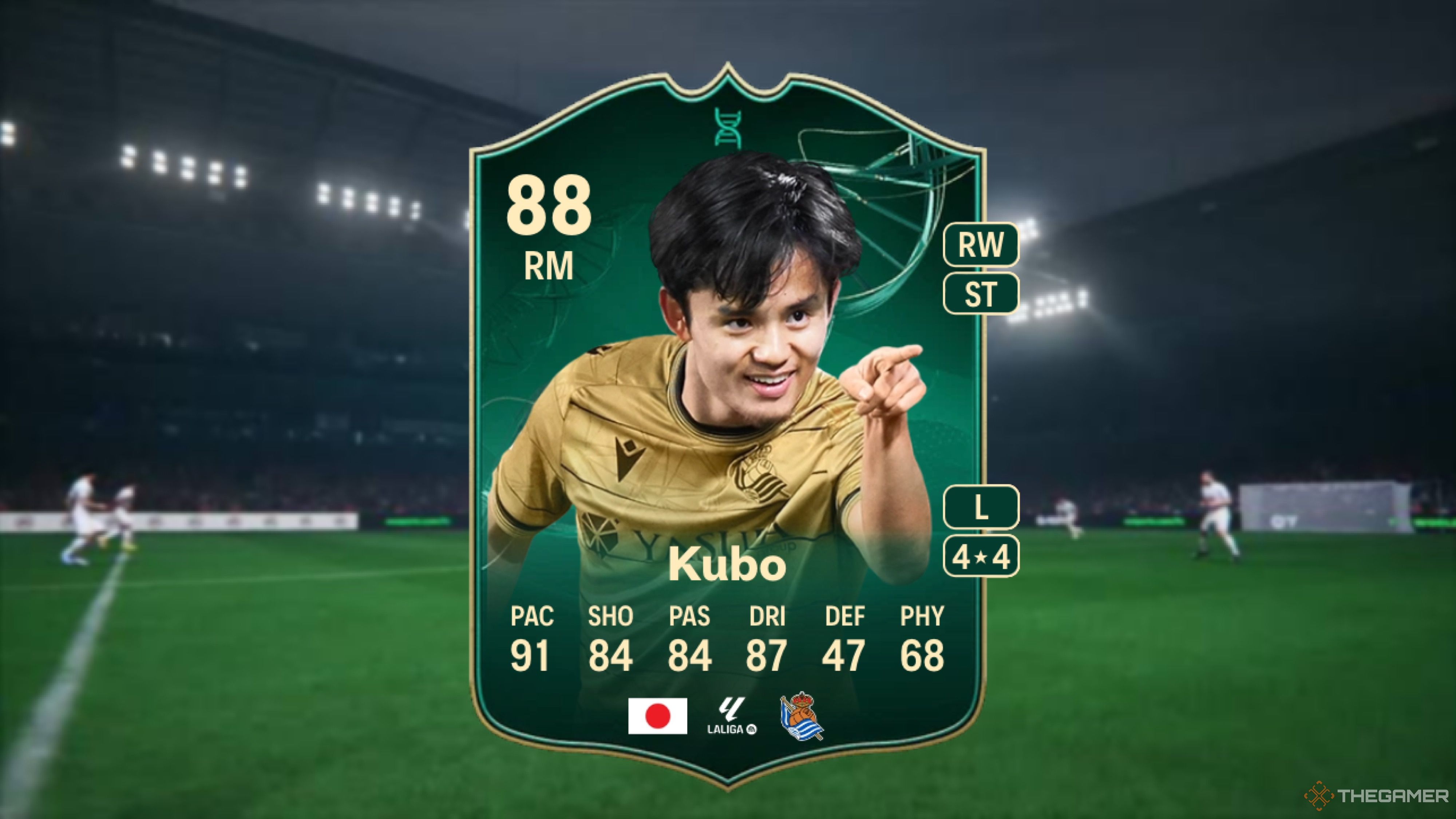 Image showing Kubo card against a faded stadium background.