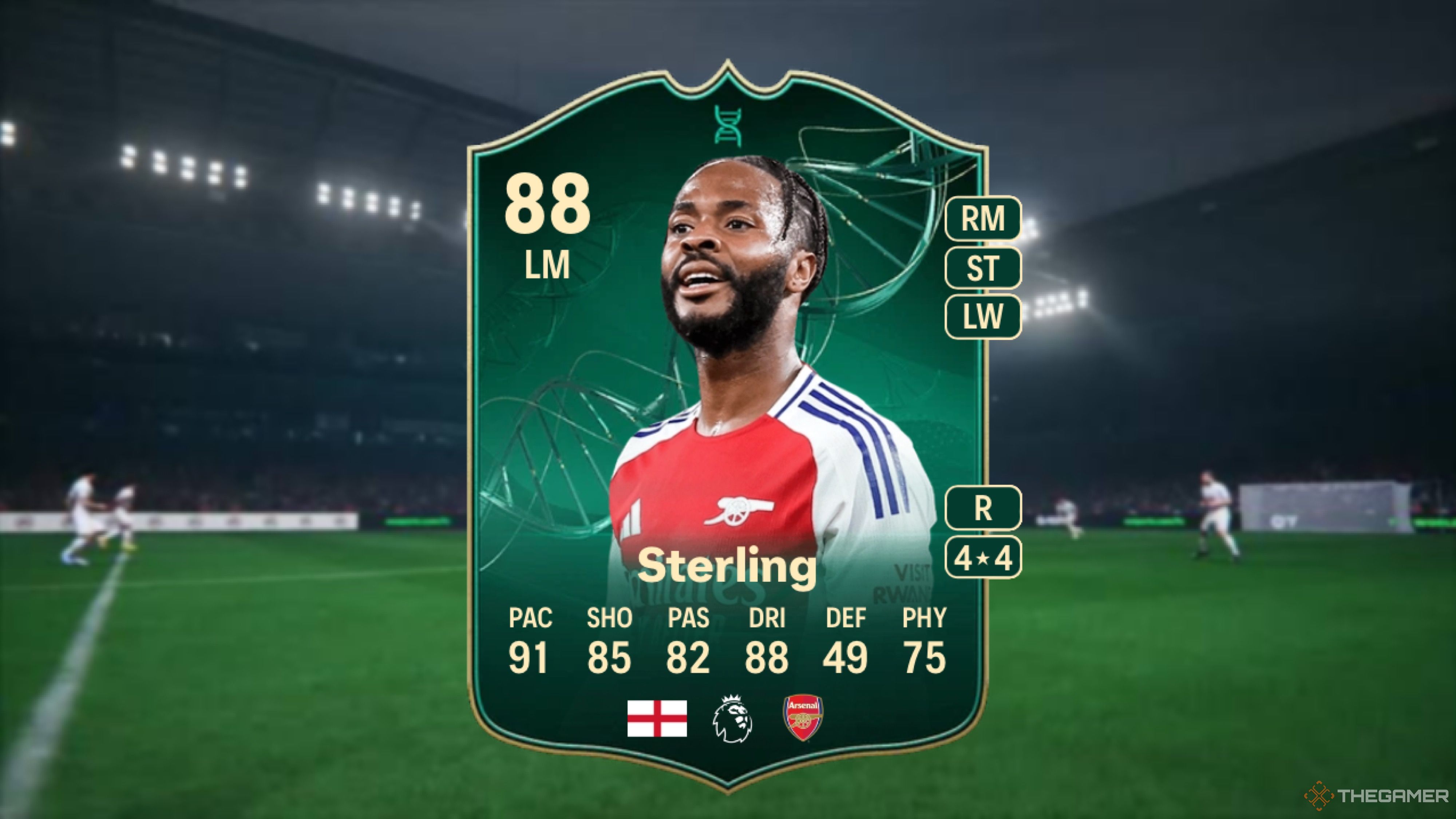 Image showing Sterling card against a faded stadium background.