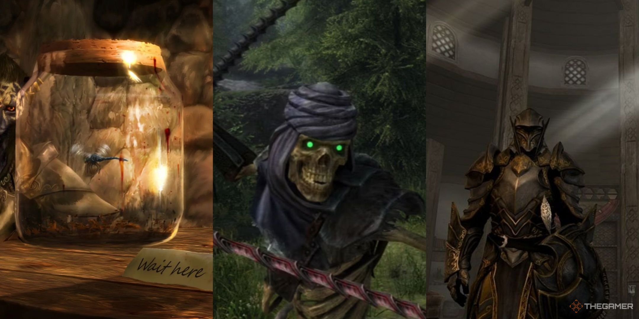 A collage showing three pictures from three different mods for Skyrim.