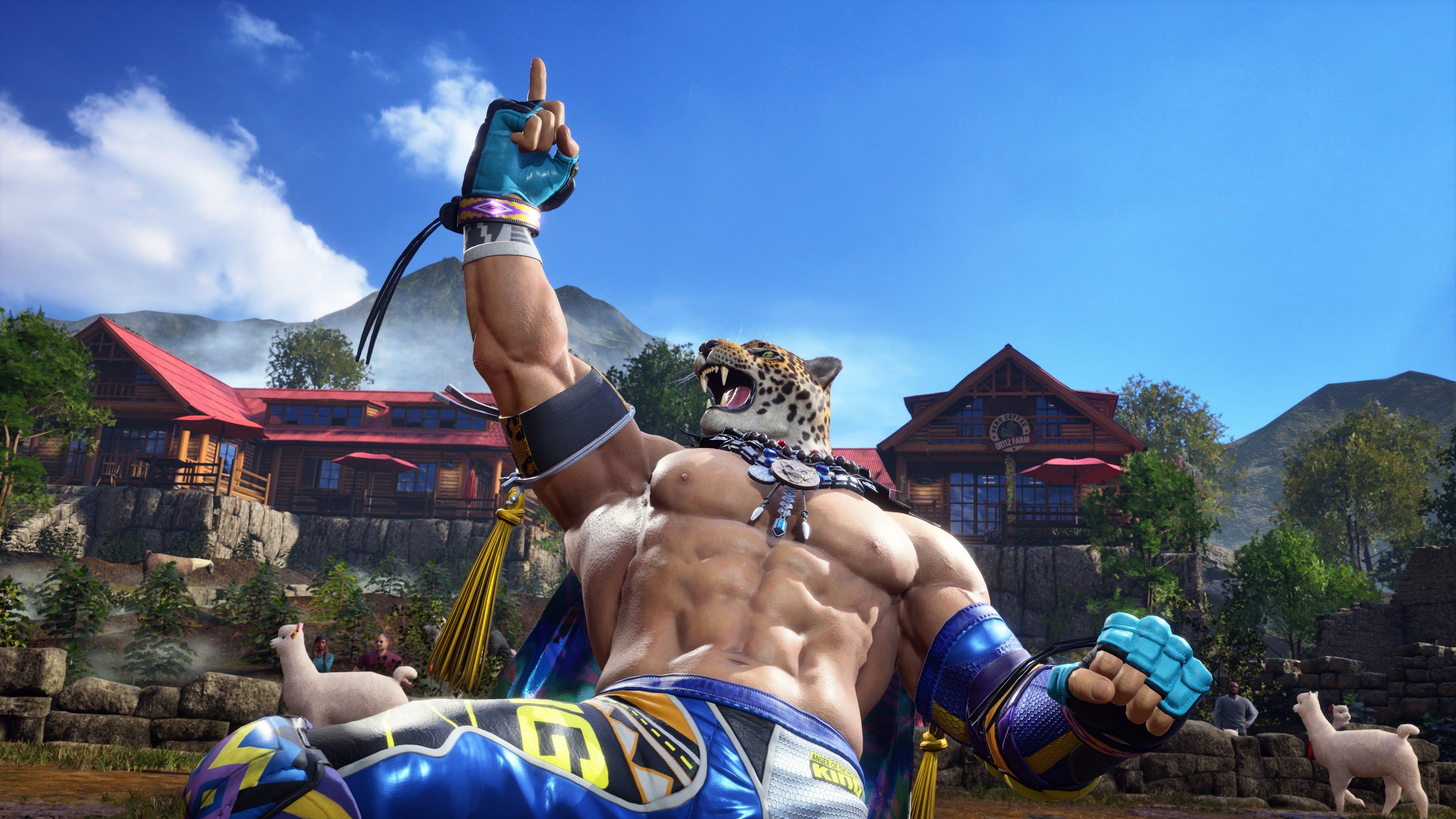 King taunting by pointing to the sky in Tekken 8.