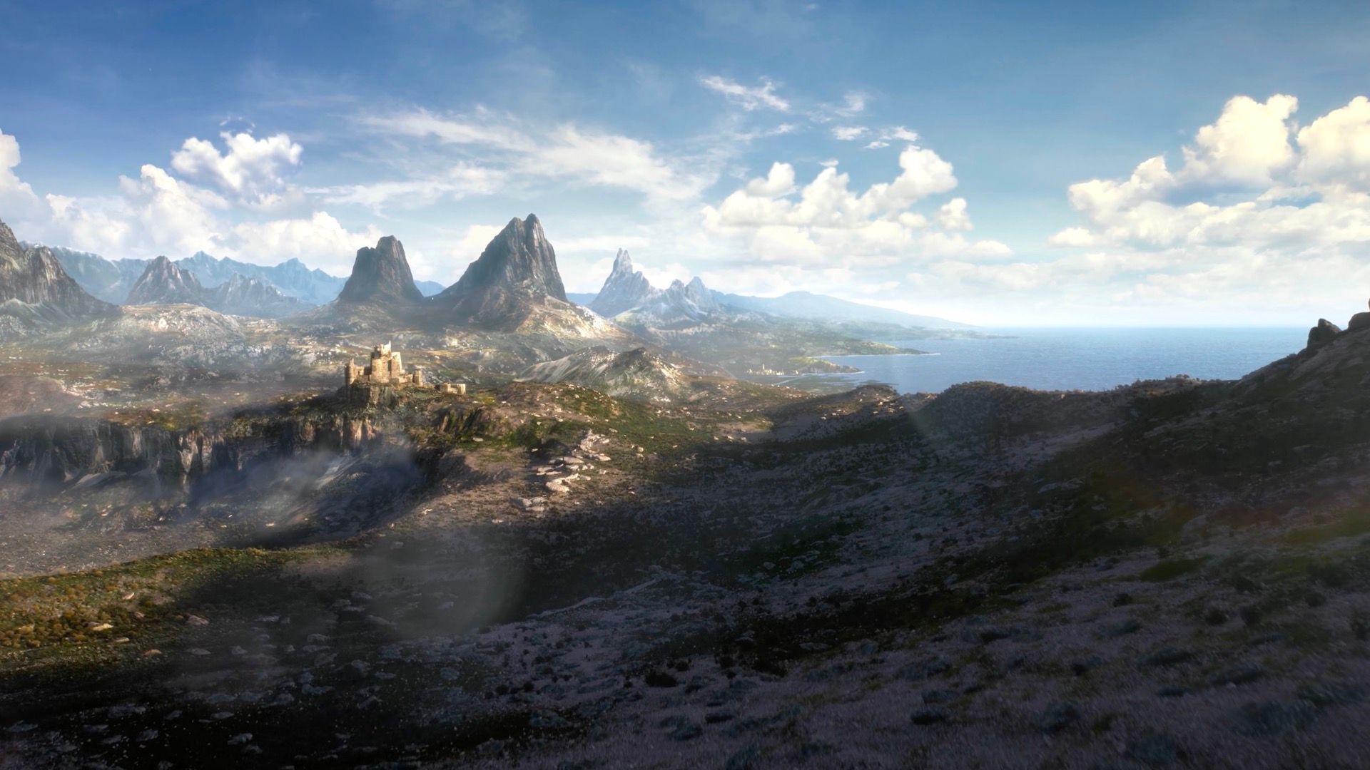 A settlement from a distance in The Elder Scrolls 6 key artwork.