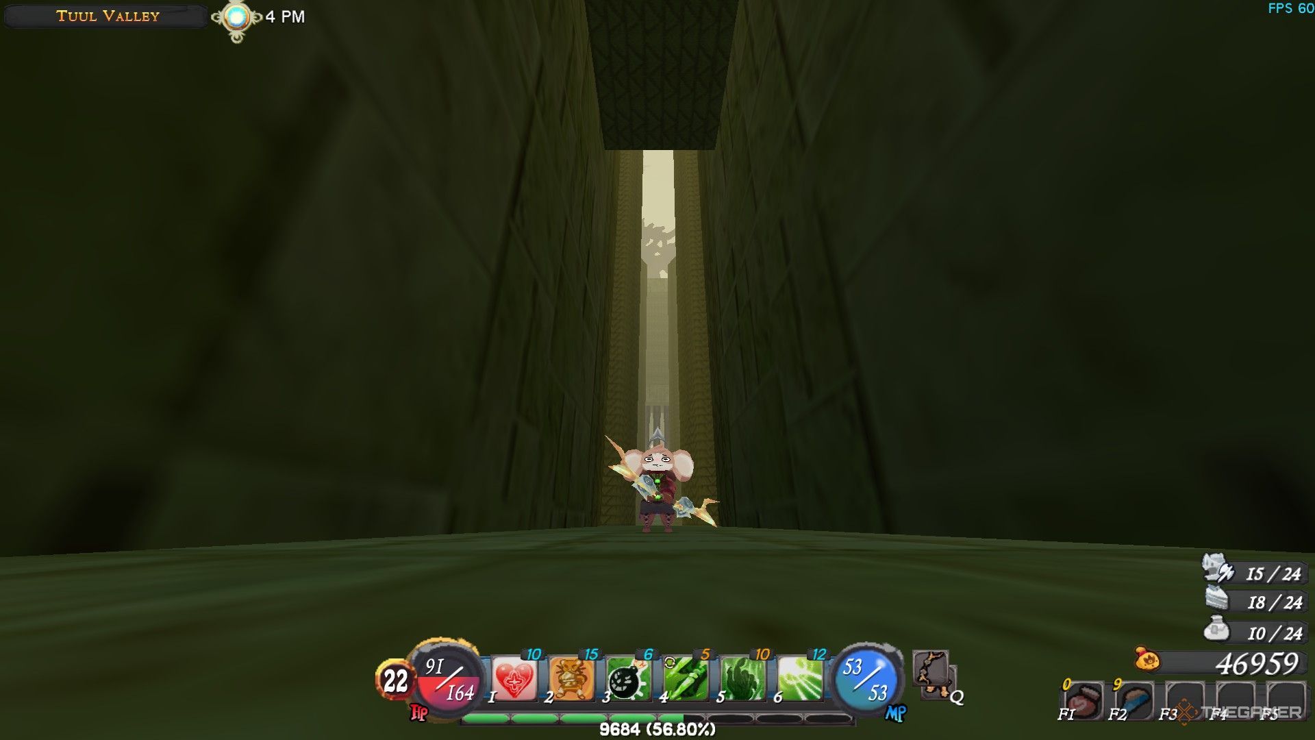 The image shows the player standing in the corridor inside the keep in Tuul Valley in Atlyss.