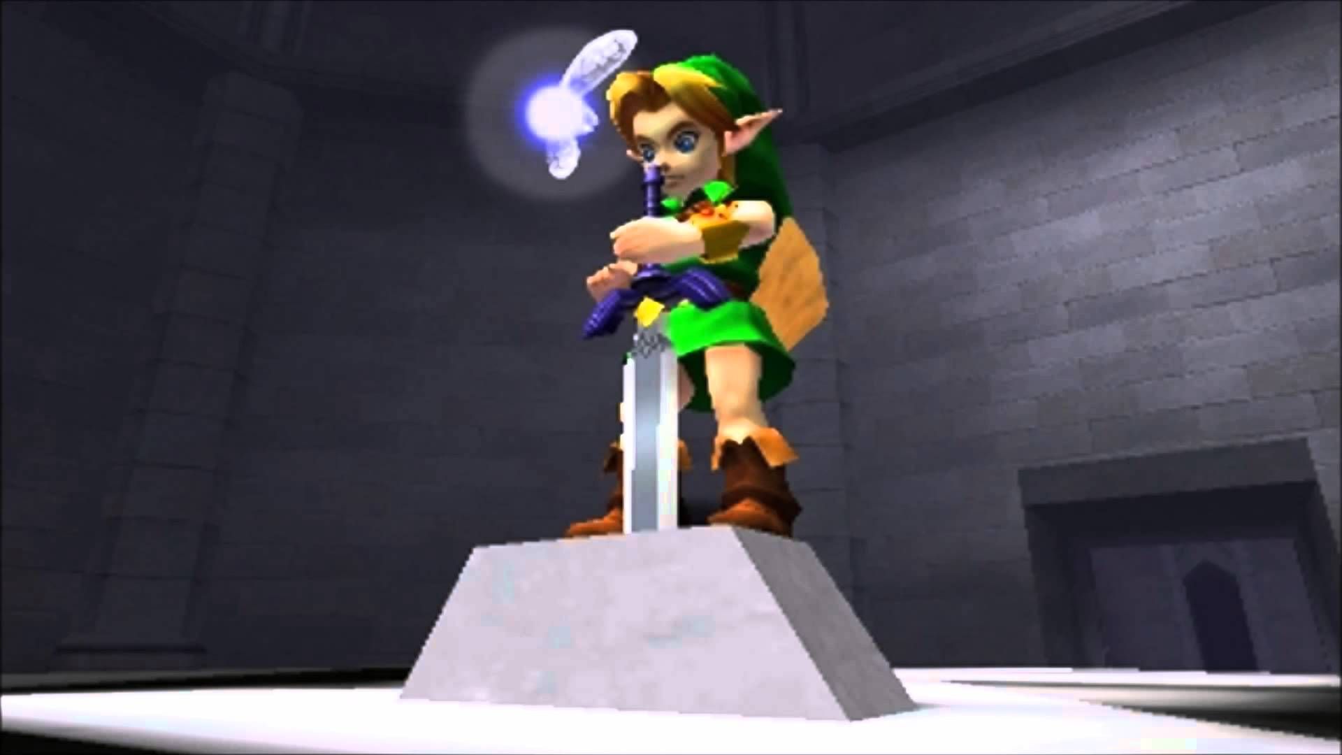 Link pulling the Master Sword in Ocarina of Time one of the best Zelda stories.