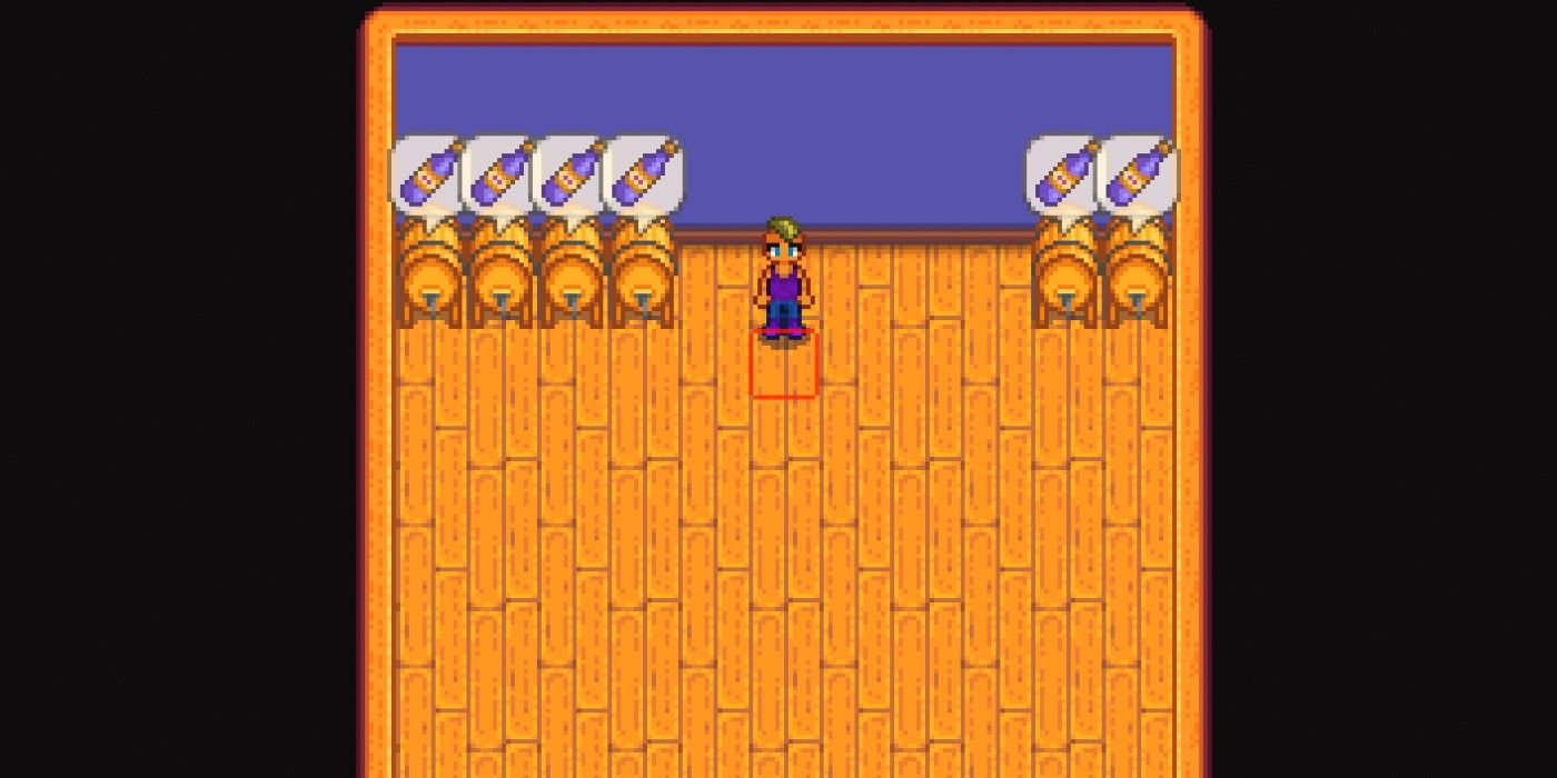 stardew valley farmer with kegs