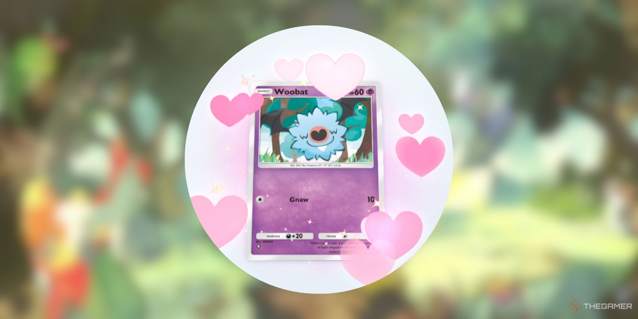 Pokemon Pocket Woobat card with the Small Hearts Flair- Pink (Battle).