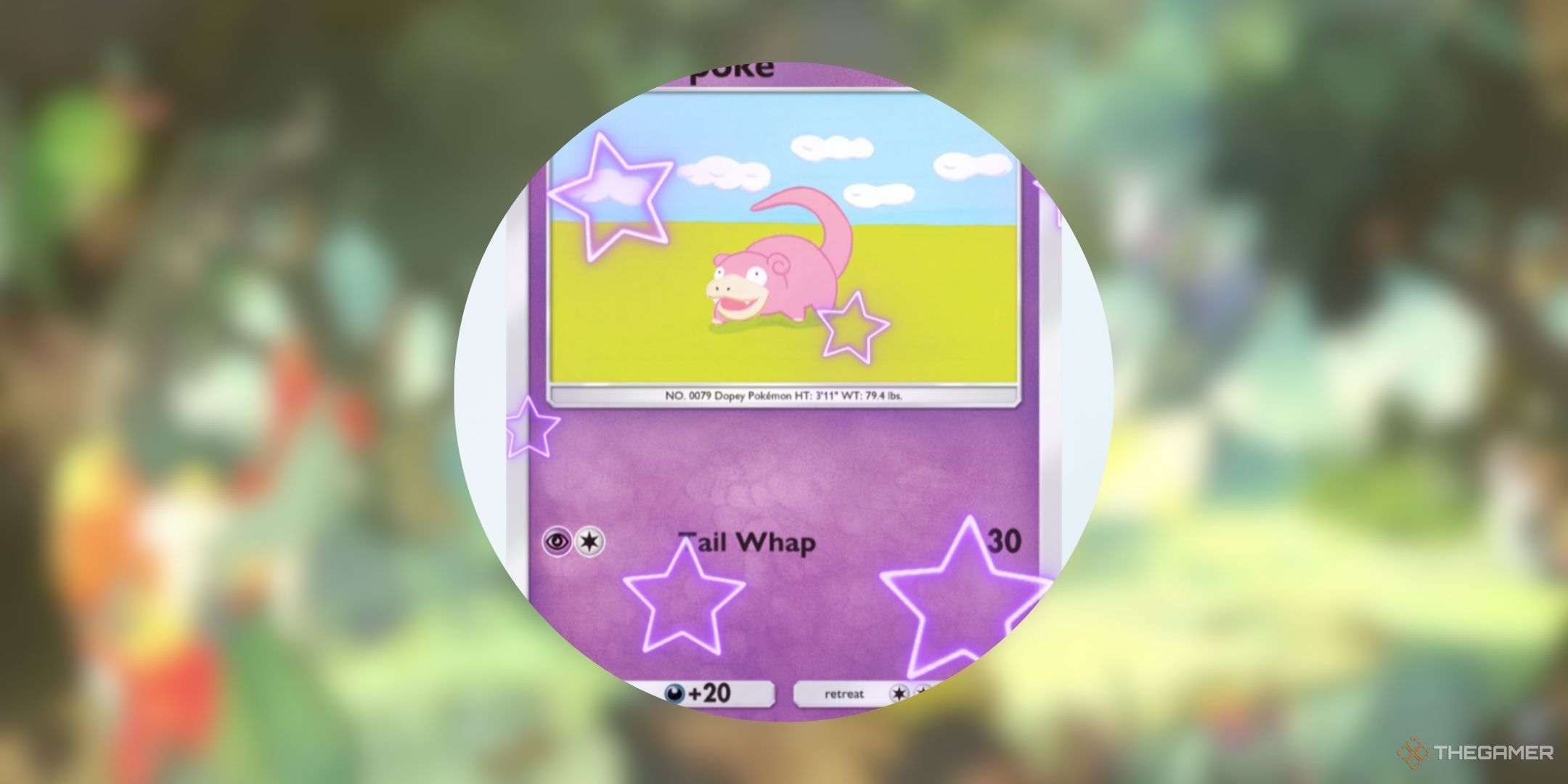 Pokemon Pocket Slowpoke card with Star Outlines Flair- Purple (Cosmetic) effect.