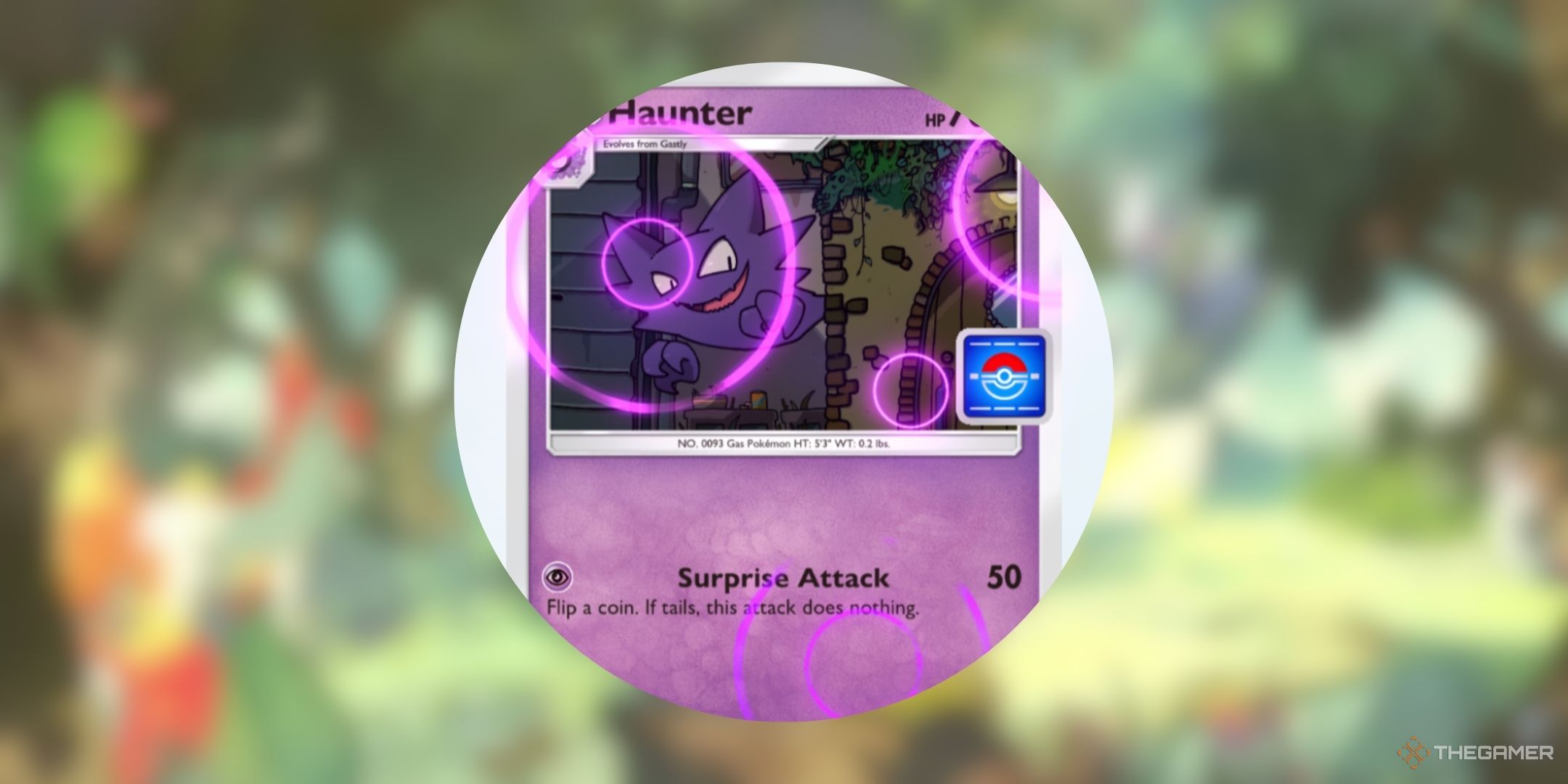 Pokemon Pocket Haunter Promo card with the Ripples Flair- Purple (Cosmetic).