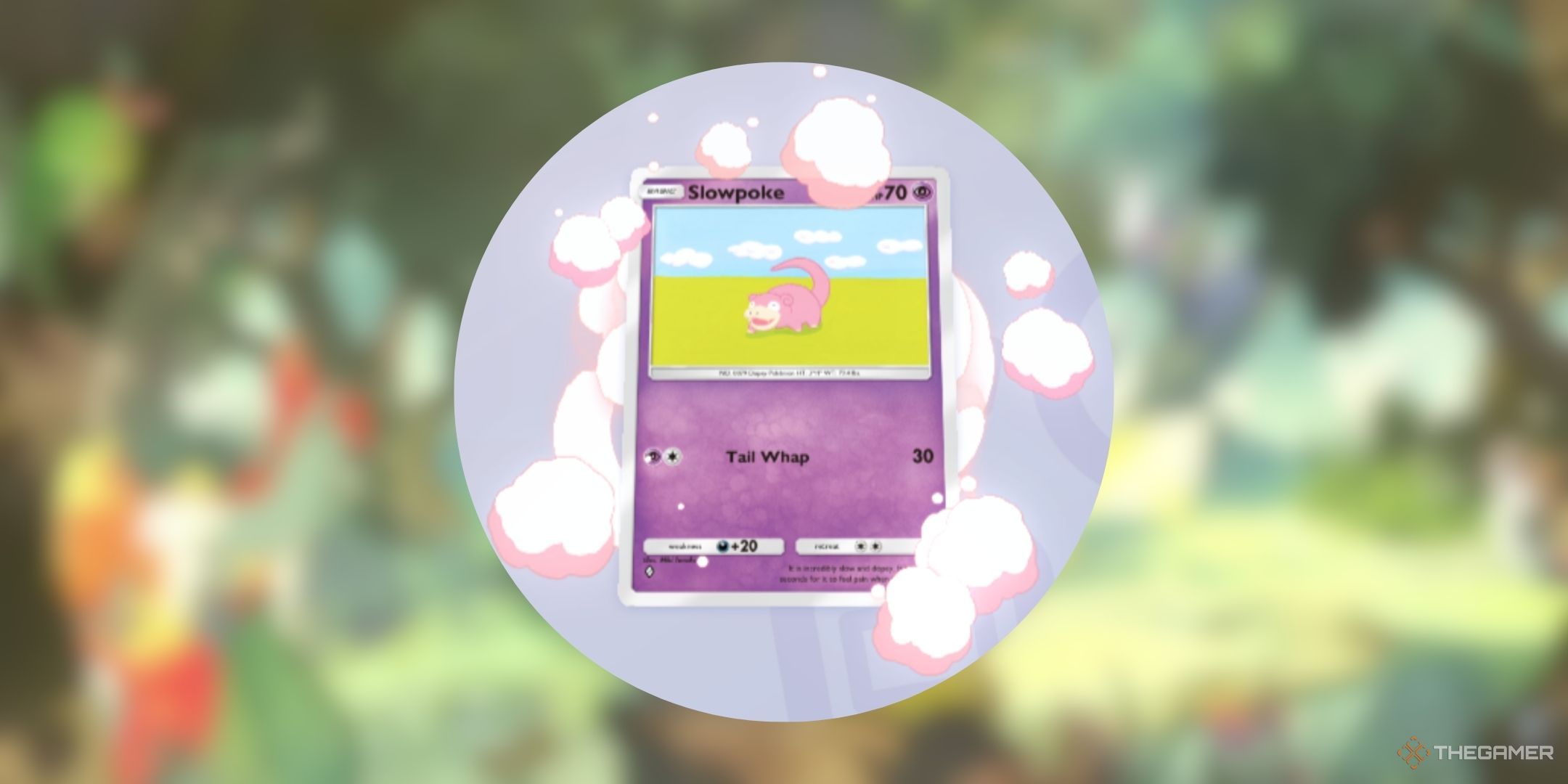 Pokemon Pocket Slowpoke card with Puffs Flair- White (Battle) effect.