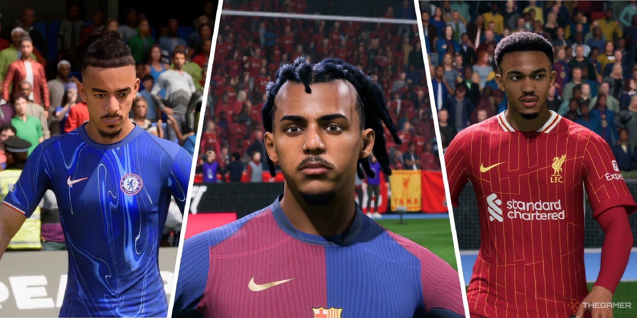 Gusto, Kounde, and Alexander-Arnold in EA Sports FC 25.