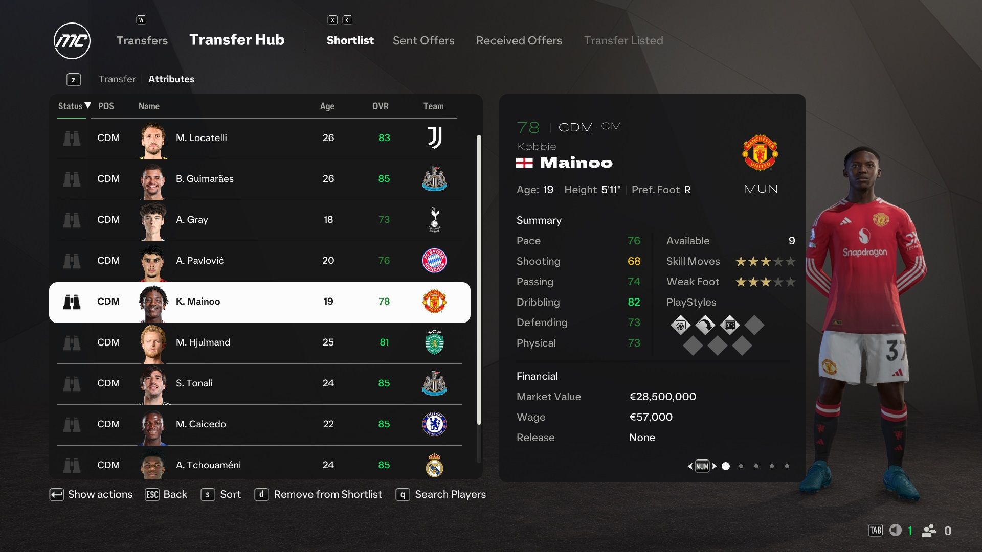 Kobbie Mainoo in EA Sports FC 25.